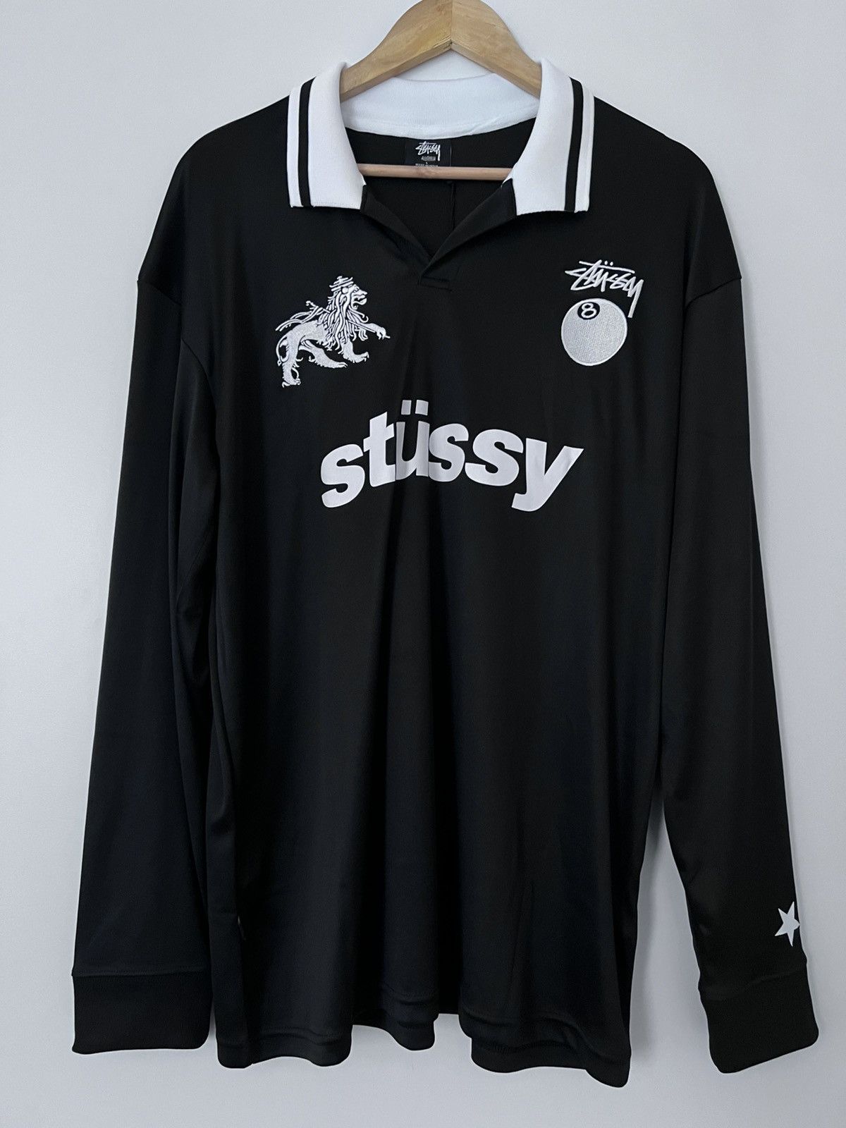 L 黒 ブラック 長袖 stussy 8ball football polo L 黒 ブラック 長袖 stussy 8ball football polo