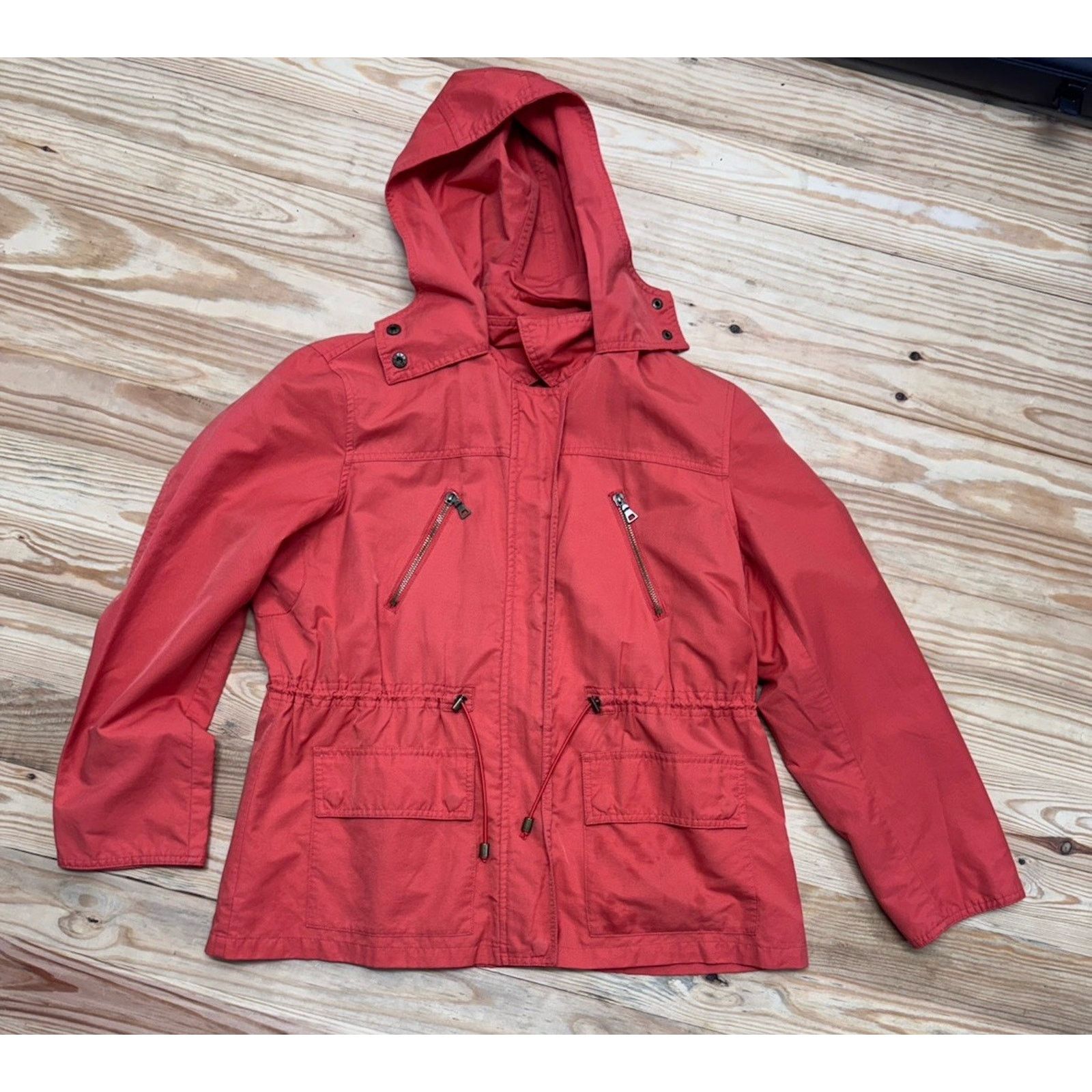 Other Liz & Co Orange Cinch Waist Hooded Lightweight Jacket Sz PL Size L / US 10 / IT 46 - 4 Thumbnail