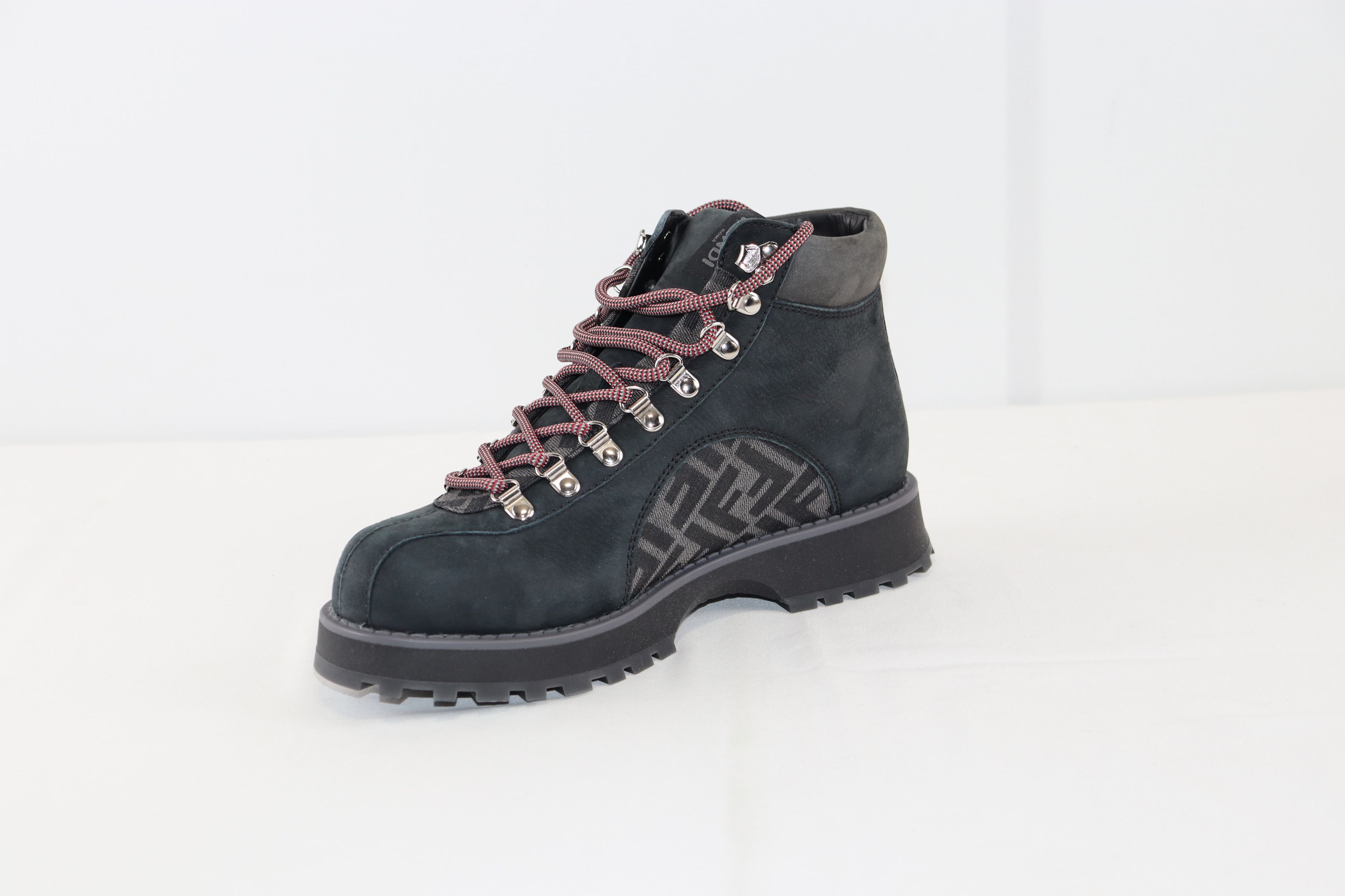 image of Fendi O1Rshd1 Logo Suede Lace Up Hiking Boots In Black, Men's (Size 8)