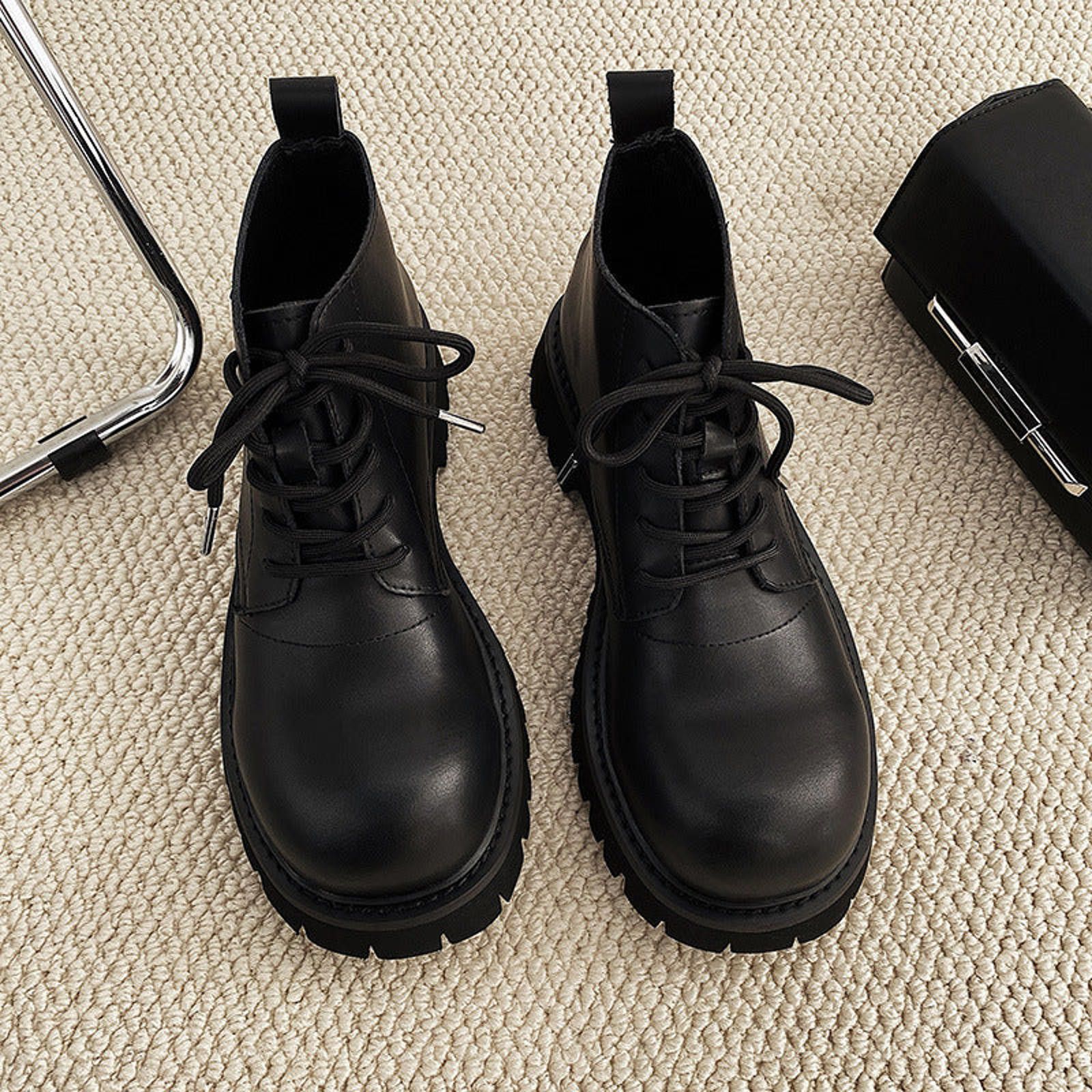 Japanese Brand Black Chunky Lace-Up Men's Ankle Boots, Rugged Sole Boots Size US 9 / EU 42 - 7 Thumbnail