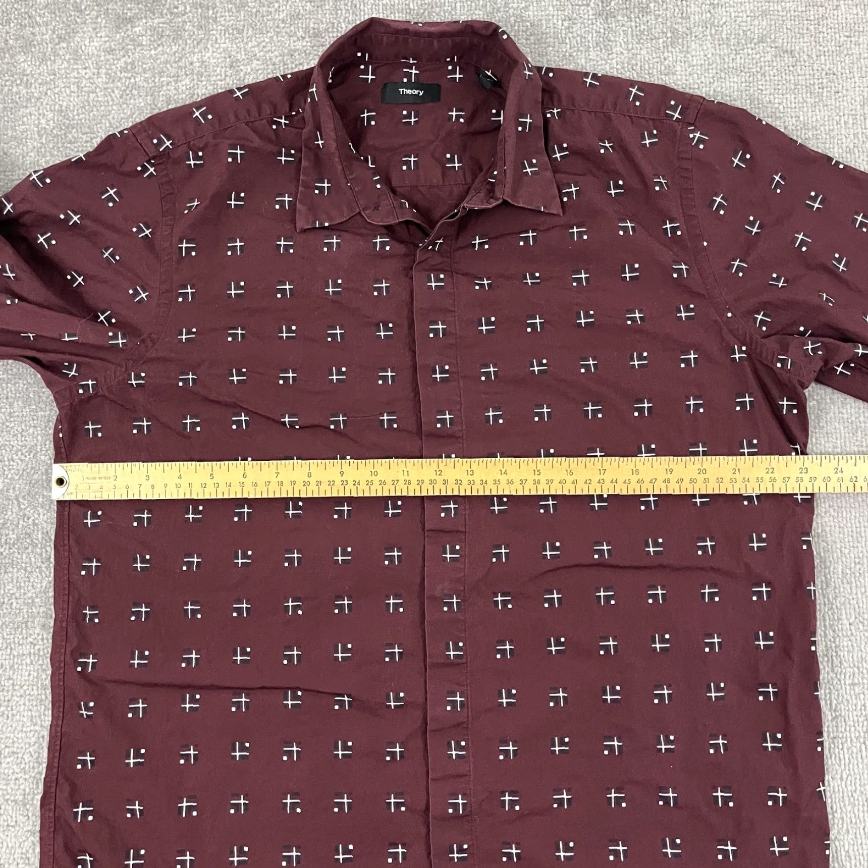 Theory Theory Shirt Mens XL Lev Cross Box Maroon Red Button-Up Long Sleeve Casual Dress Size US XL / EU 56 / 4 - 5 Thumbnail