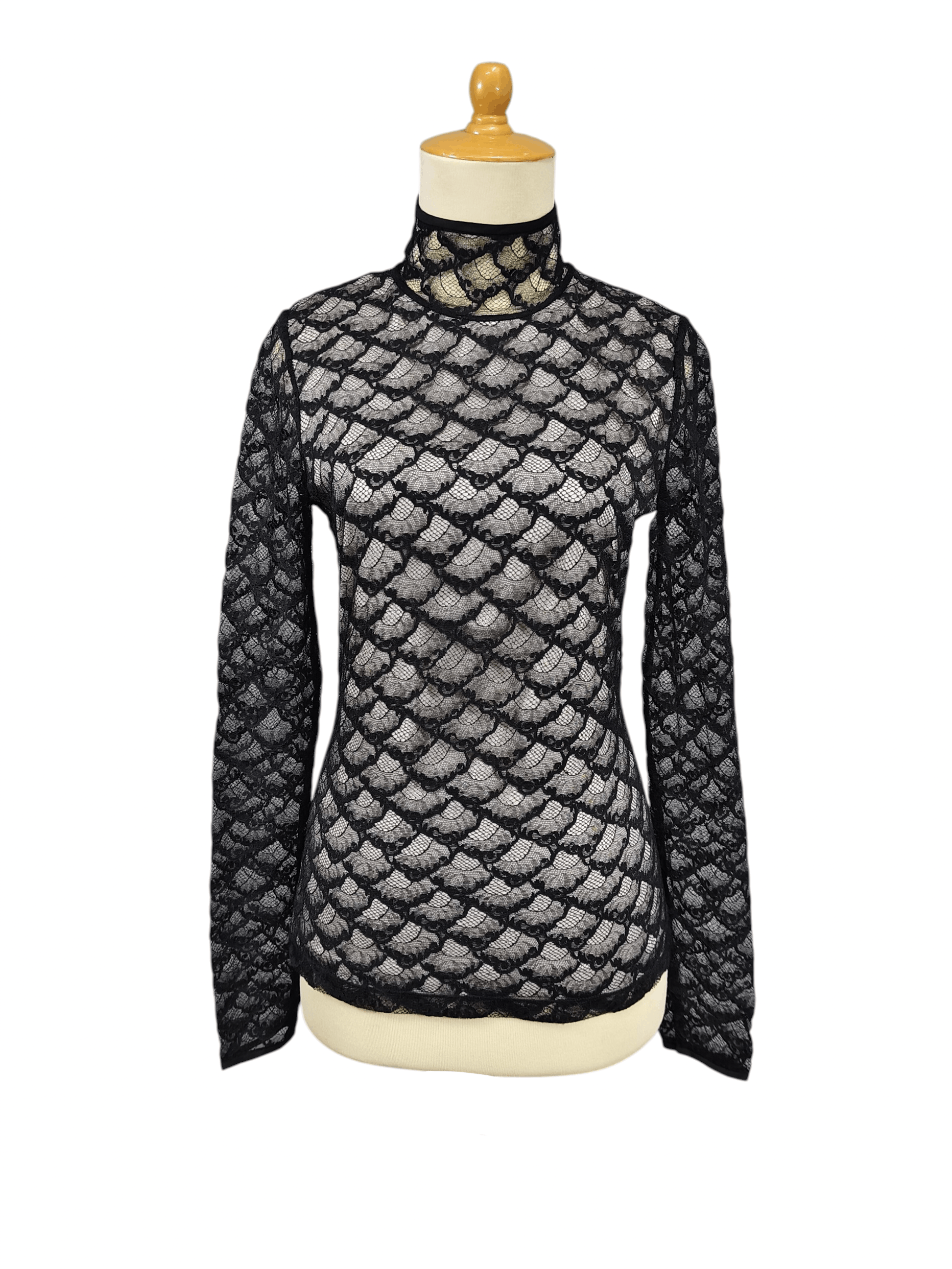 Diane von Furstenberg DVF- Gothic Coquette Dark Sheer Lace Mock Neck Top Size S / US 4 / IT 40 - 1 Thumbnail