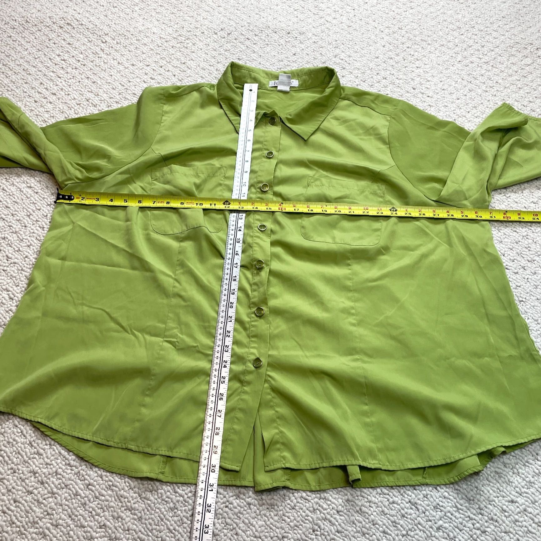 Vintage Roman's Shirt Womens Plus Size 32W Green Long Sleeve Button Up Top Size XXS / US 00 / IT 34 - 3 Thumbnail