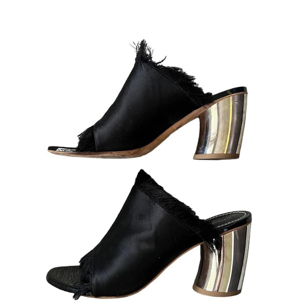 Proenza Schouler PROENZA SCHOULER Fringed Satin Mule Pump Black Size US 7 / IT 37 - 7 Thumbnail