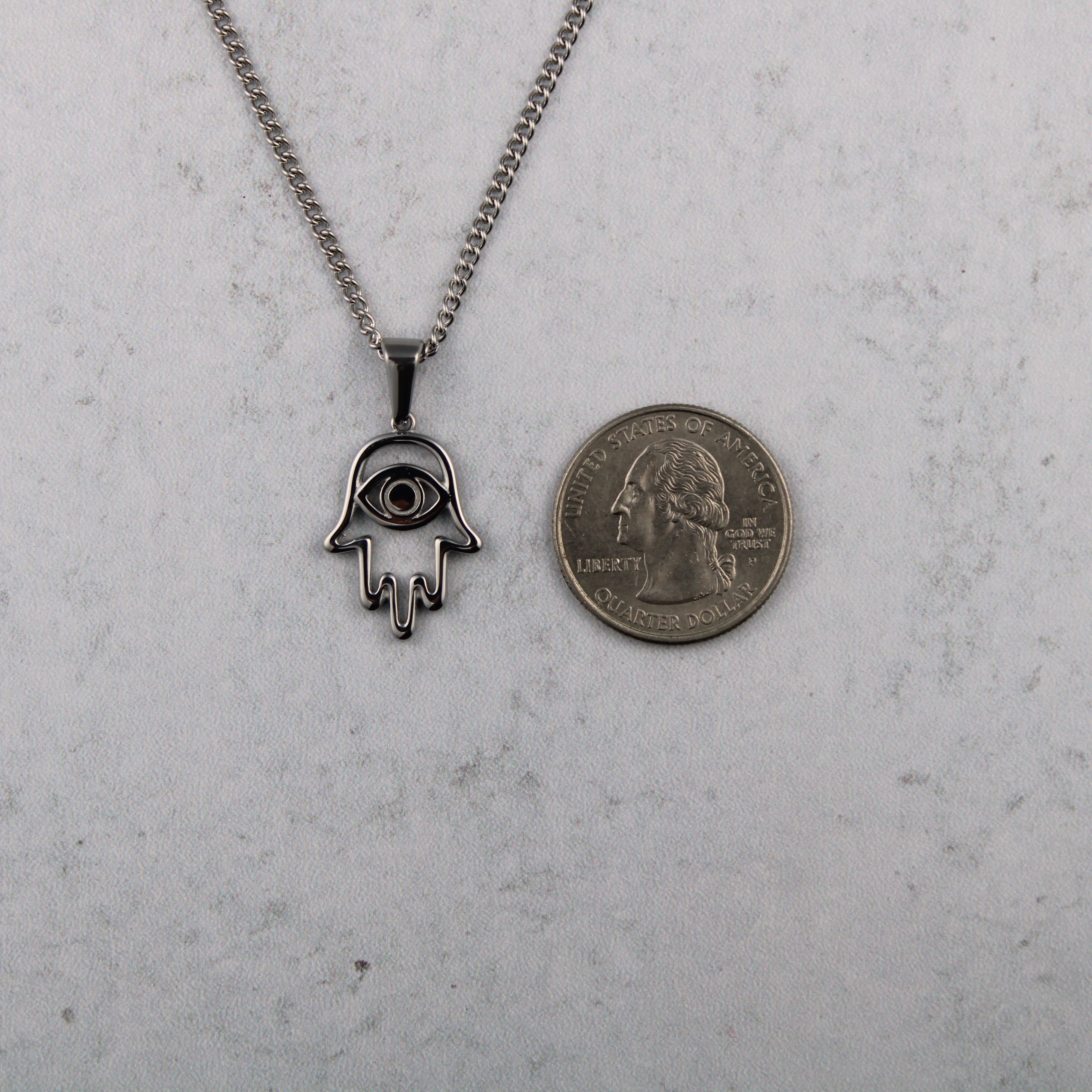 Jewelry Silver Hamsa Evil Eye Pendant Chain Necklace Size ONE SIZE - 5 Thumbnail