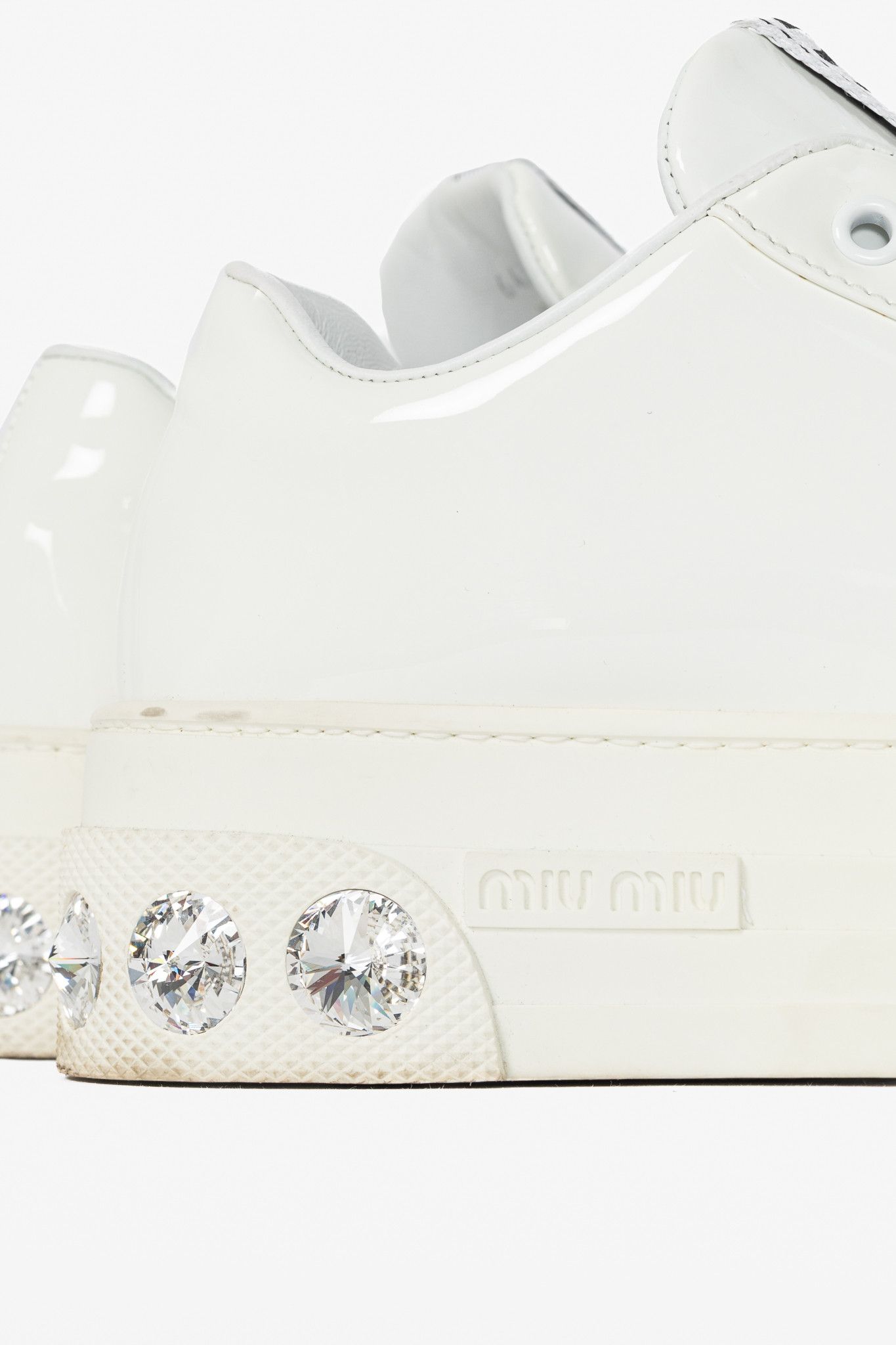 Miu Miu Miu Miu White Patent Crystal-Platform Lace-Up Sneakers Size US 5.5 / IT 35.5 - 9 Thumbnail