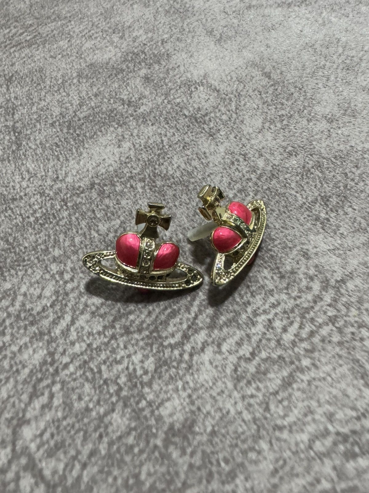 Designer × If Six Was Nine Inspired Viviene Westwood Diamante Heart Stud Earrings Size ONE SIZE - 2 Thumbnail