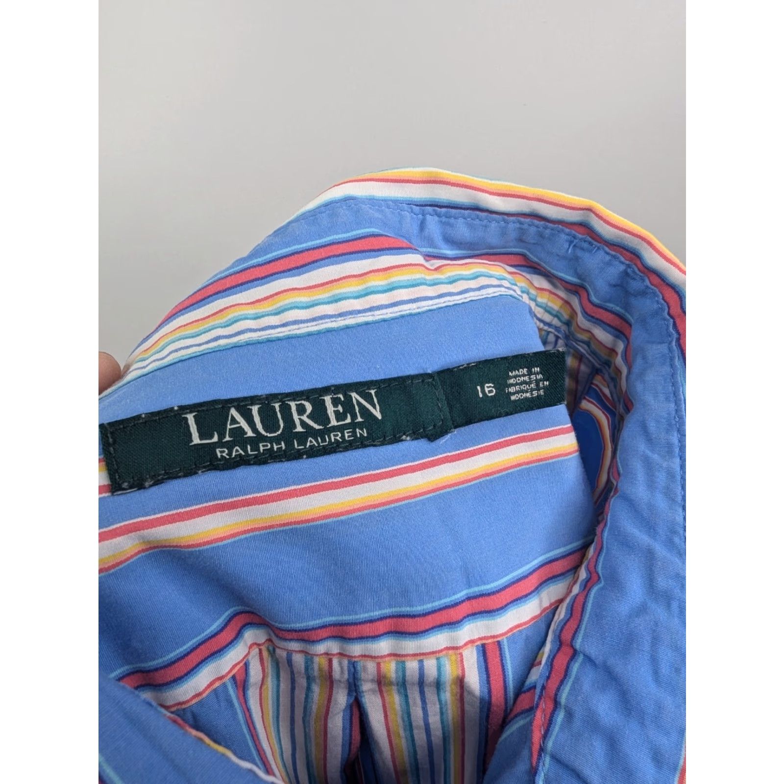 Ralph Lauren Lauren Ralph Lauren Womens Shirt Long Sleeve Button Blue Colorful Stripe 16 Regular Knit 100% Cotton Button-Up Casual All Seasons Womens Size XXL / US 16-18 / IT 52-54 - 7 Thumbnail