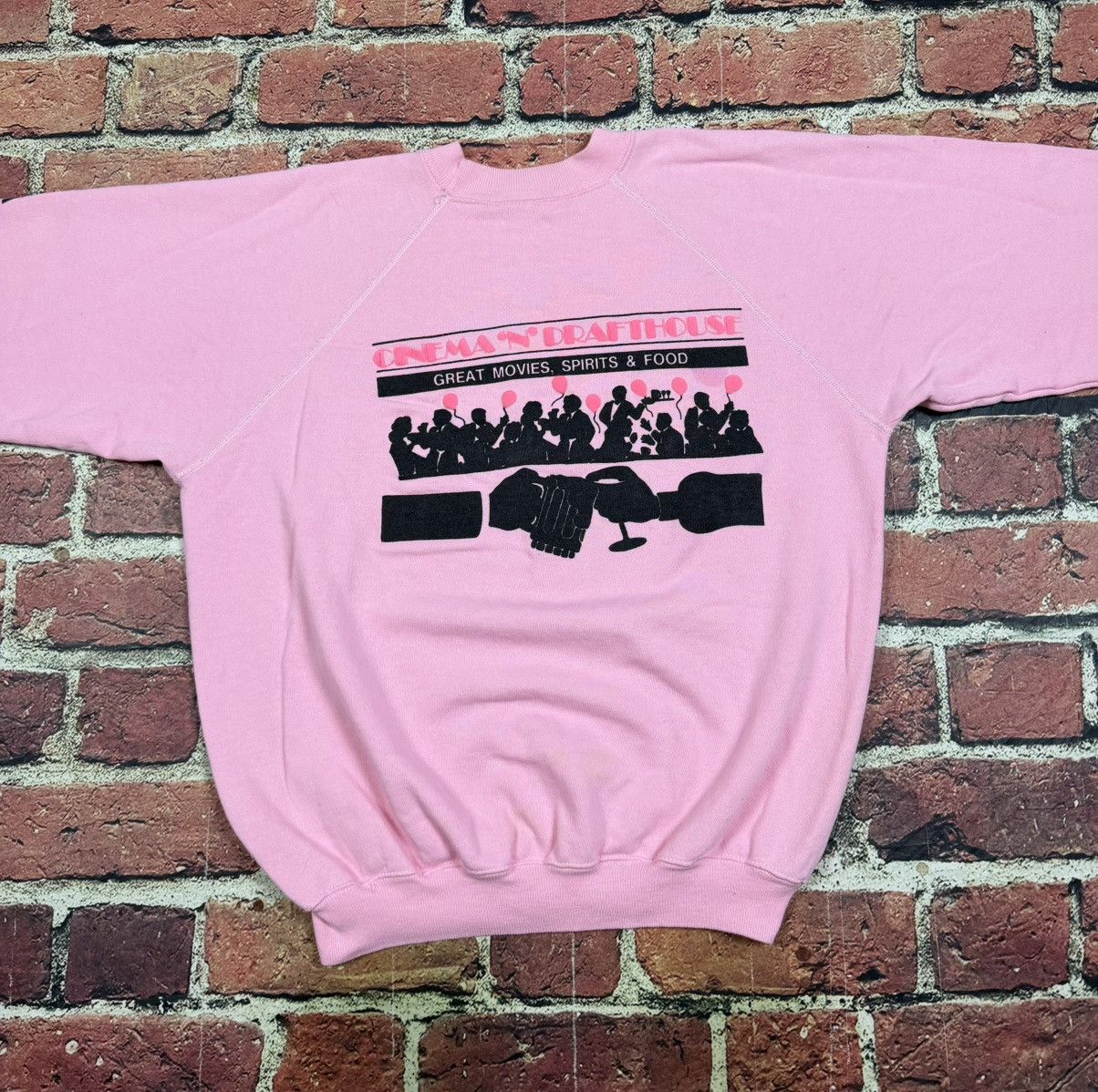 Hanes Vintage 80s Cinema N Drafthouse Crewneck USA Pink Sweatshirt Size US XL / EU 56 / 4 - 4 Thumbnail