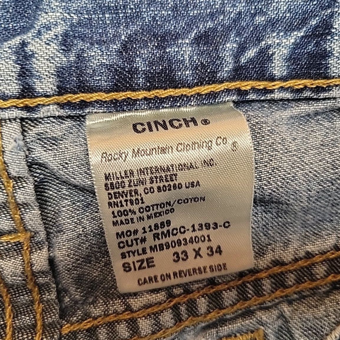 Denime Cinch Jeans Mens 33x34 Blue 100% Cotton Denim Silver Label Western Cowboy Ranch Jeans Mens 33 Blue Cotton Denim Western Cowboy Ranch Size US 33 - 5 Thumbnail
