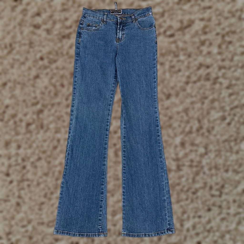Vintage VINTAGE Andre Ferre Jeans Juniors 3 Blue Denim Flared Bootcut Low Rise Ramie Blend 26x30 Womens Jeans Size 26" / US 2 / IT 38 - 1 Thumbnail