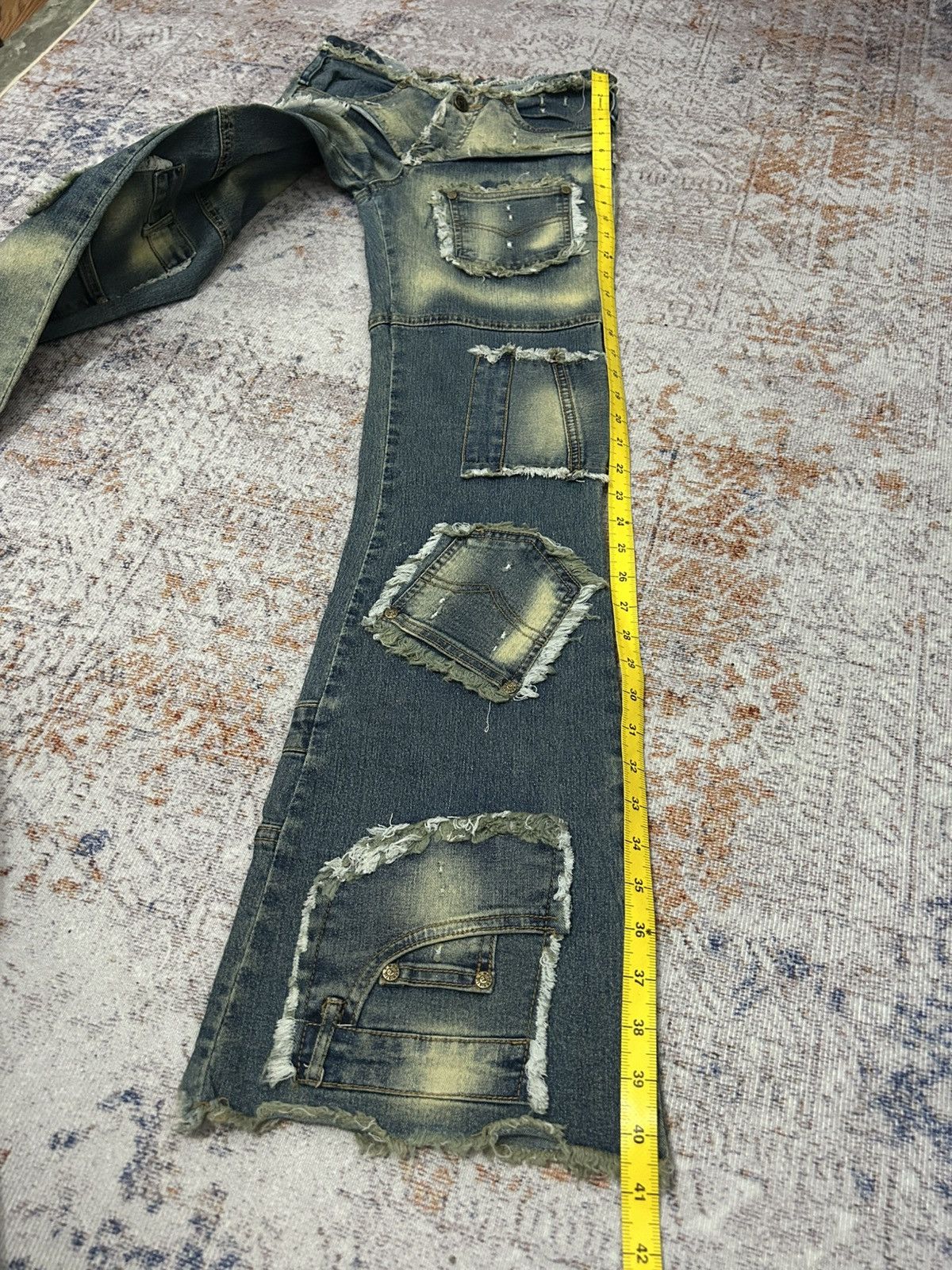 If Six Was Nine Modernistic Acid Wash Multi Pocket Flare Jeans Size US 28 / EU 44 - 23 Thumbnail