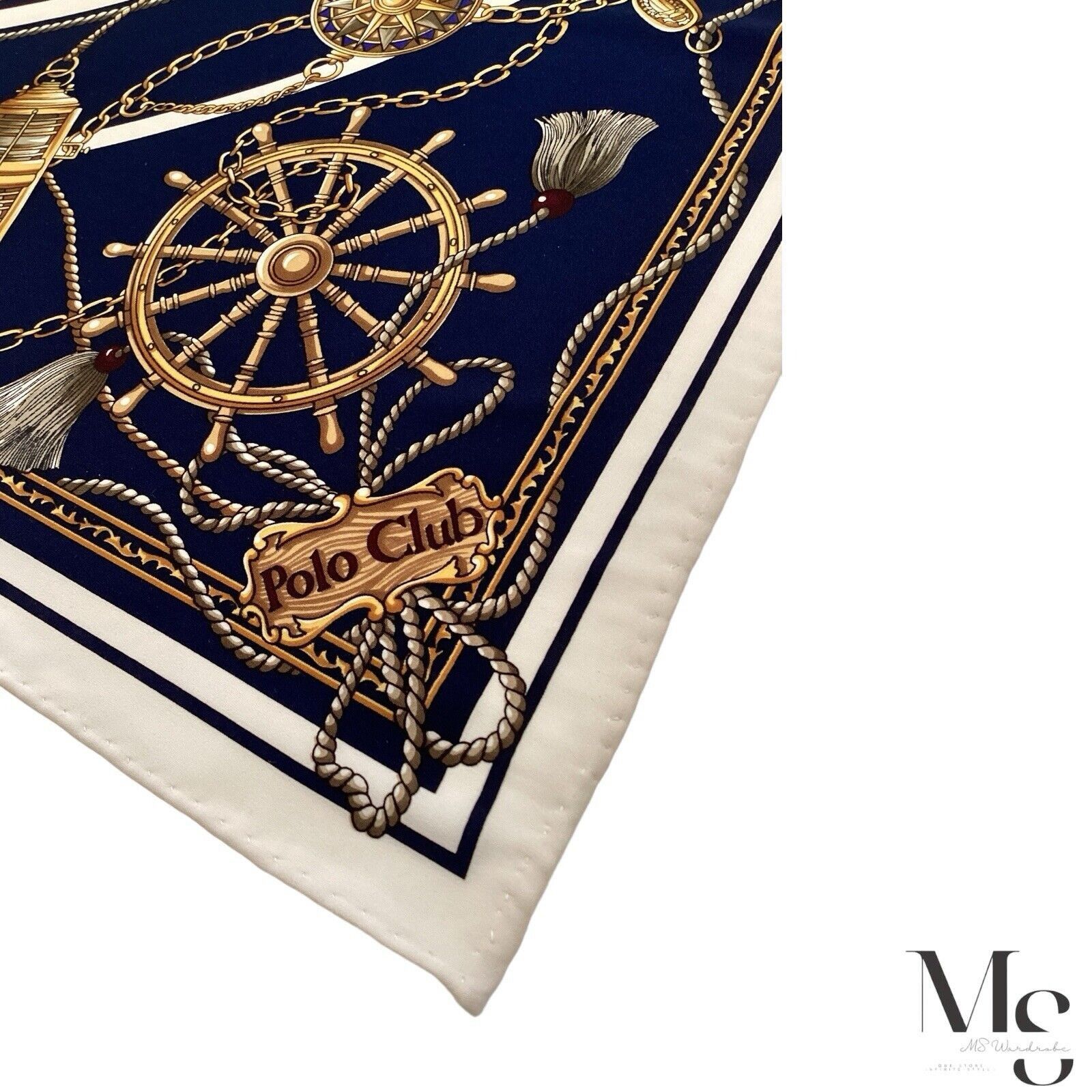 Other POLO CLUB Blue Navy Nautical Print Silk Scarf 35"- 34’’ E C Size ONE SIZE - 3 Thumbnail