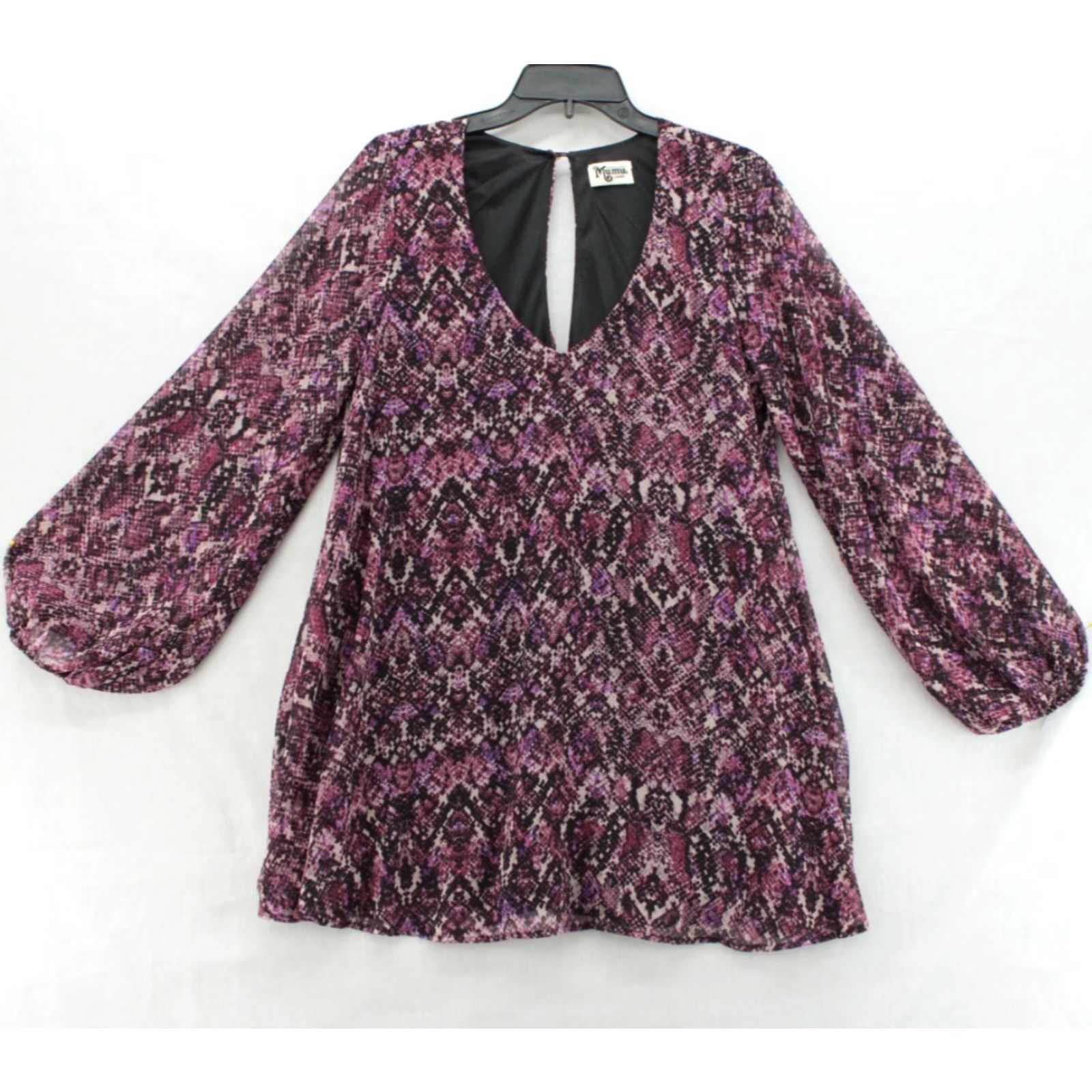 Show Me Your MuMu VINTAGE Show Me Your MUMU Tunic Top Womens Purple Jewel of the Nile Snake Print Boho Blouse L Purple Balloon Sleeve Size L / US 10 / IT 46 - 2 Thumbnail