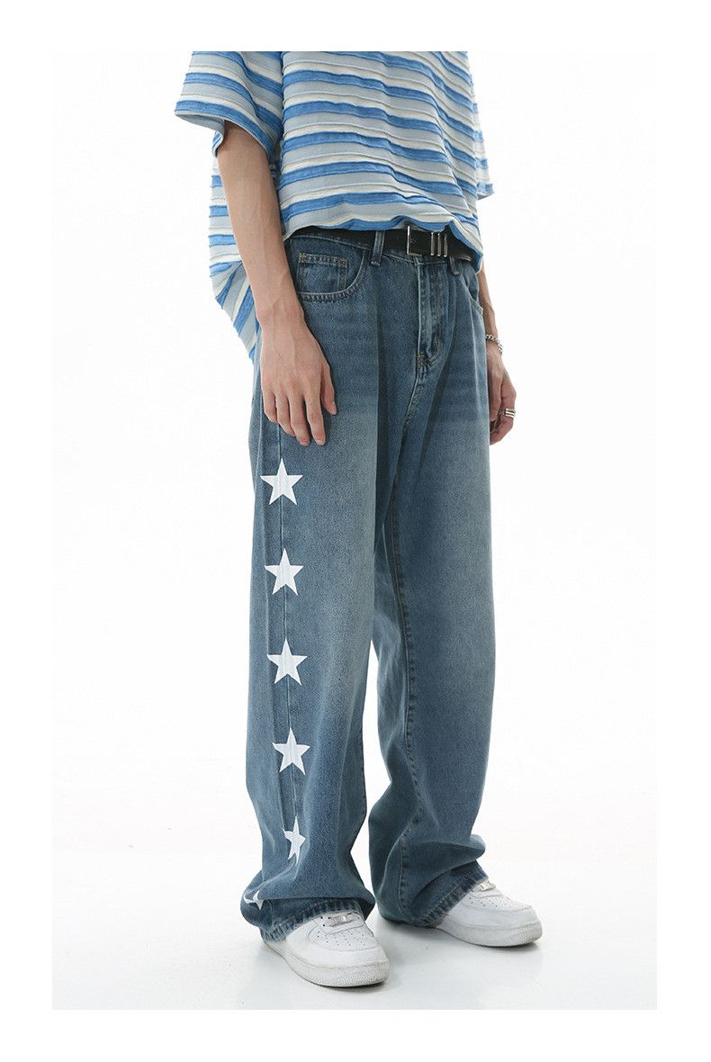 Japanese Brand × Jean Loose wide-leg star print washed jeans Size US 32 / EU 48 - 1 Thumbnail