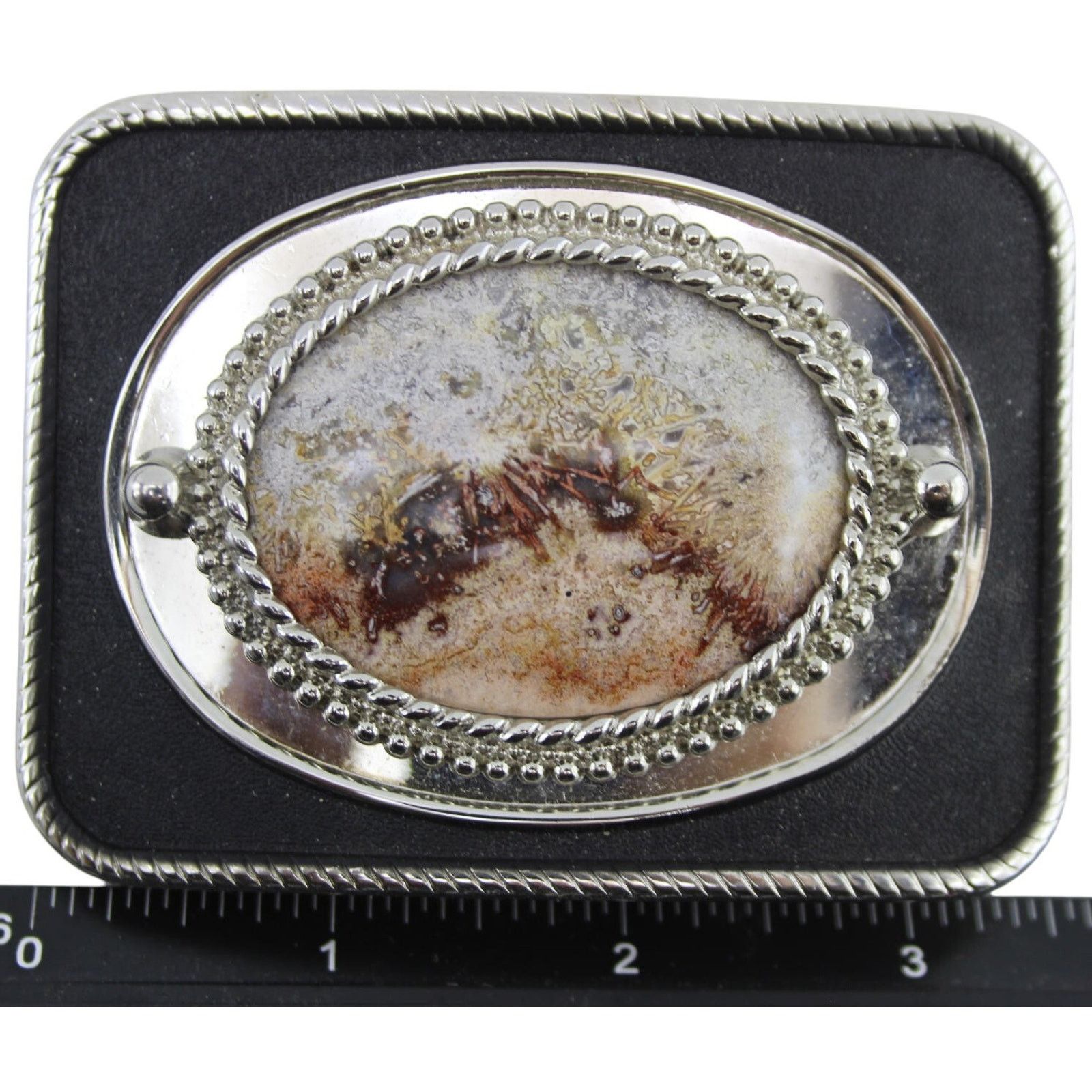 Other Picture Agate Jasper Belt Buckle (2) • Silvertone • Black Size ONE SIZE - 2 Thumbnail
