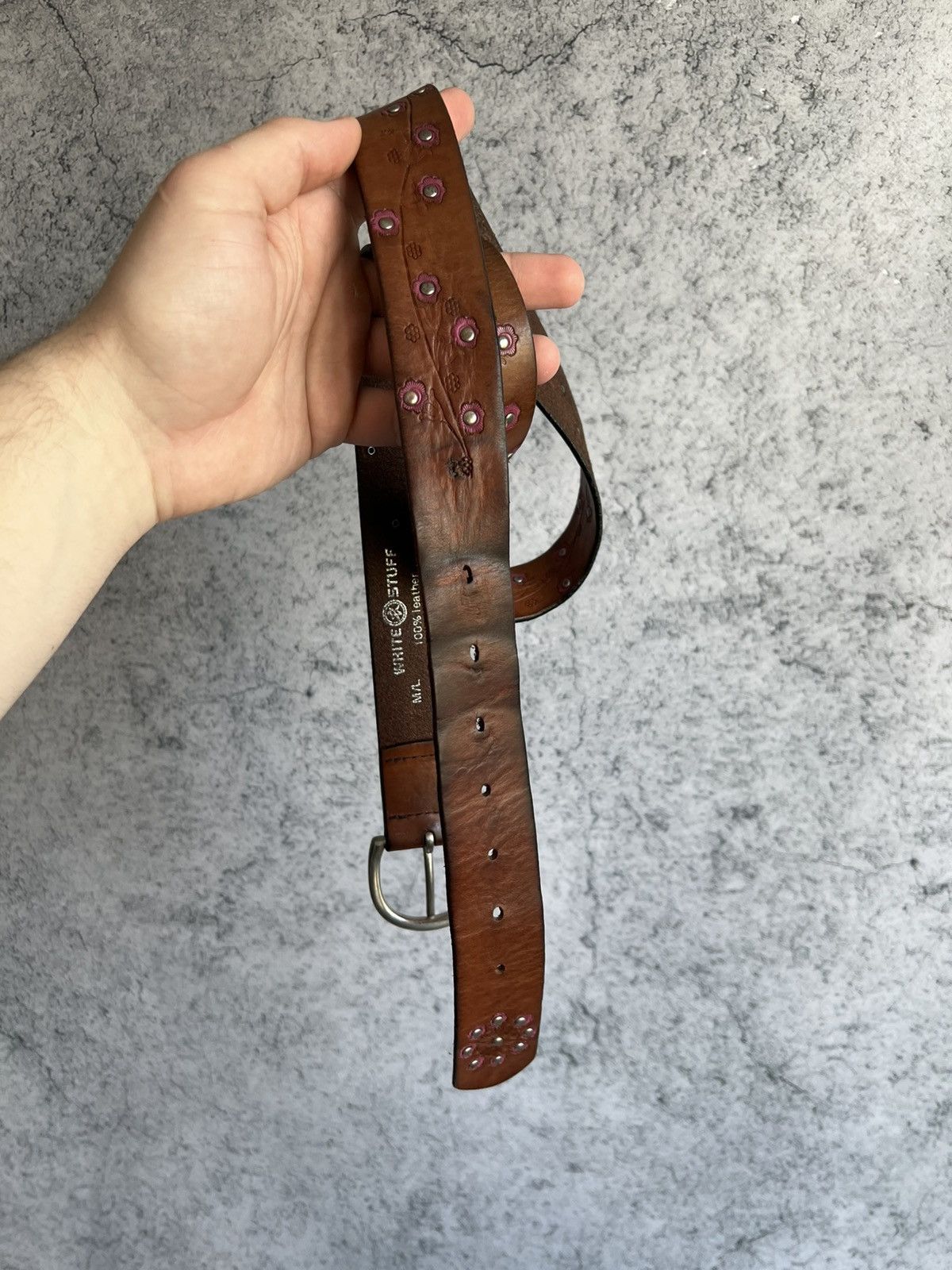 Genuine Leather Vintage Genuine Leather Brown Studded Flower Belt Womens Size ONE SIZE - 13 Thumbnail