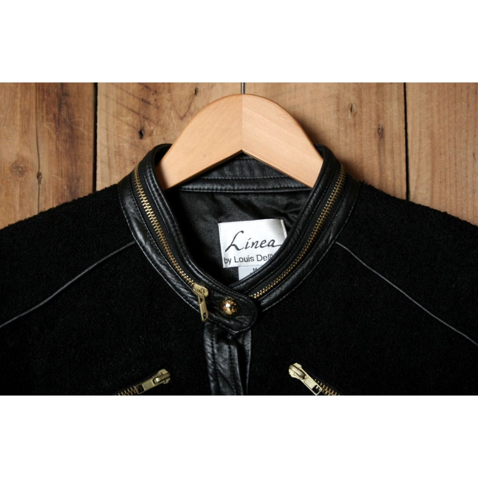 Vintage Linea by Louis Dell’Olio Wool Blend Jacket Wool Blend Military Jacket Sz. M Black Leather Trim Gold Buttons Womens Size M / US 6-8 / IT 42-44 - 2 Thumbnail