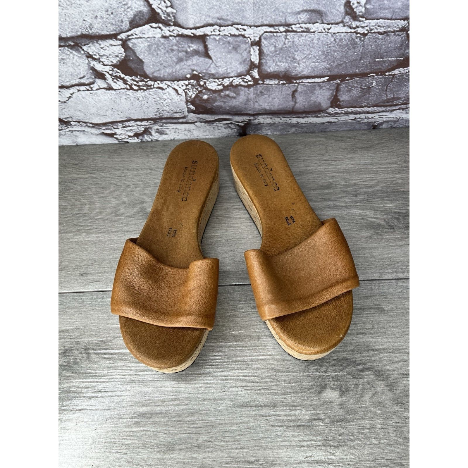 Sundae School Sundance Brown Leather Tan Wedge Cork Platform Sandals Slide Size US 6 / IT 36 - 3 Thumbnail
