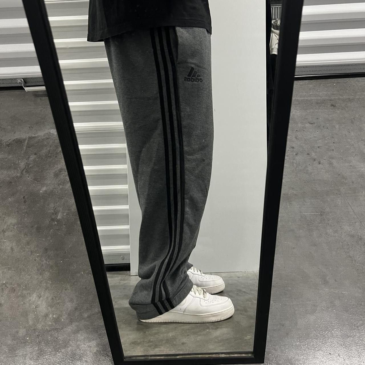 Vintage Crazy Vintage Y2K/2000s Baggy Grey Black Striped Adidas Sweatpants with adjustable waistband and pockets! Size US 34 / EU 50 - 1 Thumbnail