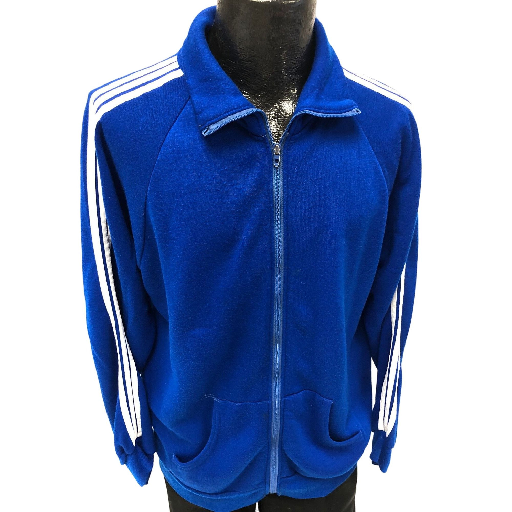 Other Vtg Royal Blue Creslan Acrylic STRIPE Warm Up Jacket Size US XL / EU 56 / 4 - 6 Thumbnail