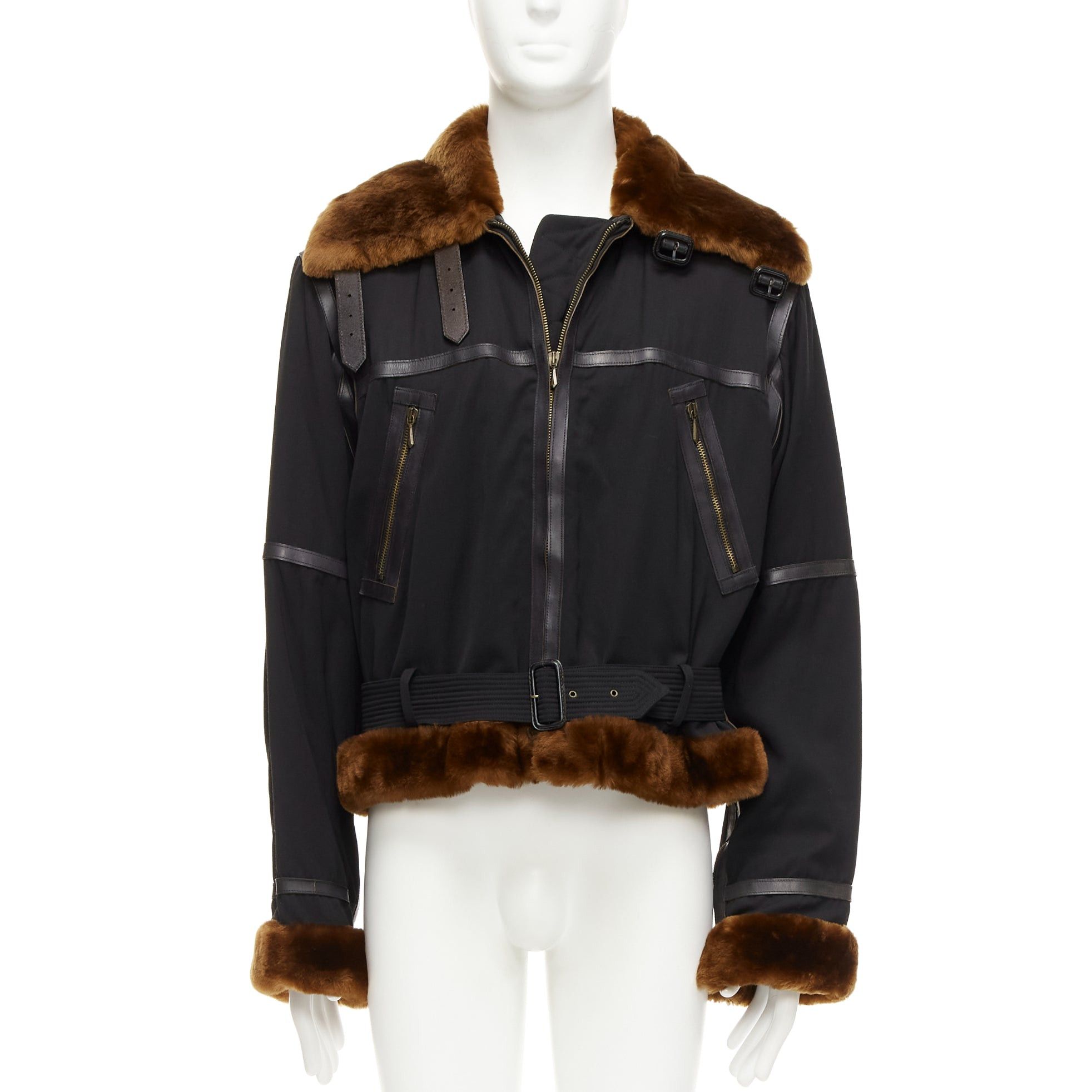 Jean Paul Gaultier rare JEAN PAUL GAULTIER HOMME black wool brown faux fur aviator flight jacket IT50 L Size US L / EU 52-54 / 3 - 1 Thumbnail