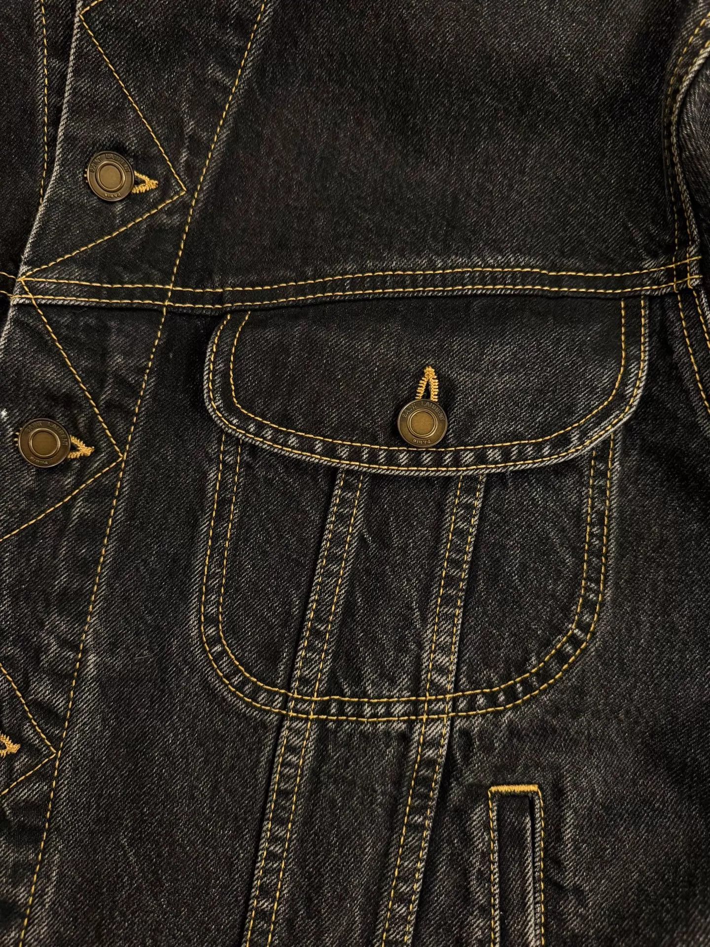 Saint Laurent Paris SLP Black Washed Denim Yellow Stitch Jacket S Size US S / EU 44-46 / 1 - 4 Thumbnail