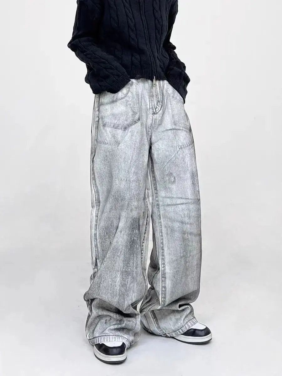 Japanese Brand High street tie-dye washed dirty white baggy jeans Size US 32 / EU 48 - 5 Thumbnail