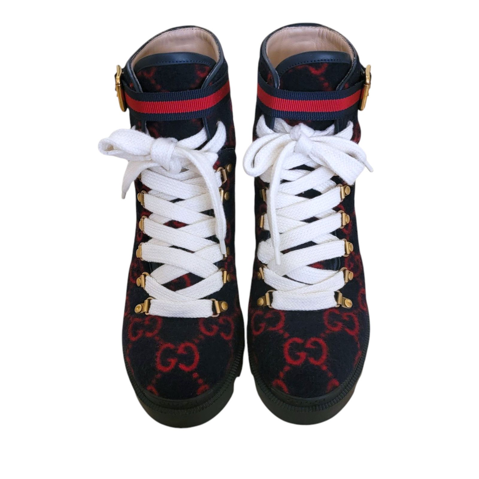 Gucci Gucci Combat Ankle GG Monogram Platform Boots Navy Red Size US 7.5 / IT 37.5 - 5 Thumbnail