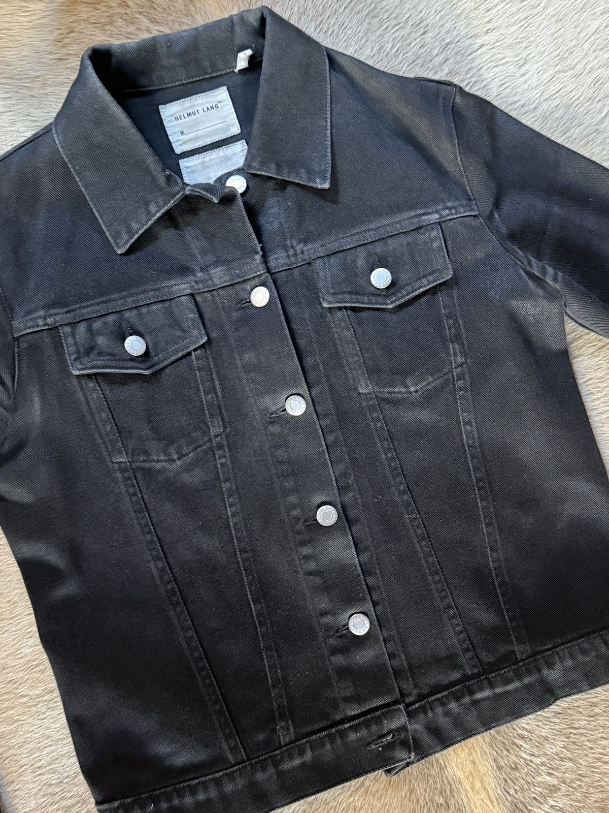 Helmut Lang Vintage 1999 Helmut Lang Black Denim Jacket Sz 42 Waxed Worn Size US XS / EU 42 / 0 - 3 Thumbnail