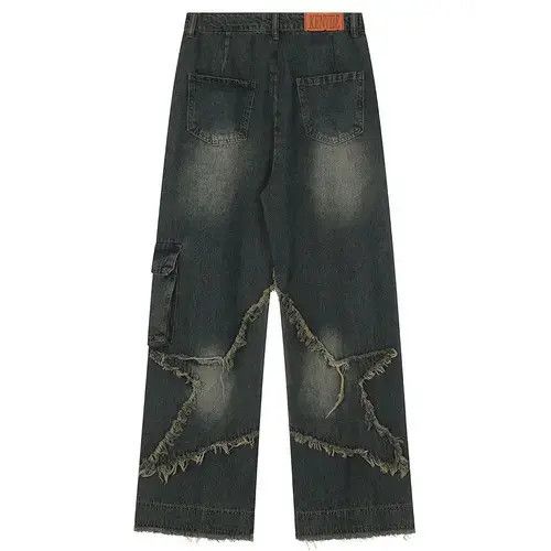 Japanese Brand Baggy Jeans Star Patchwork Loose Straight Size 27" / US 4 / IT 40 - 2 Thumbnail