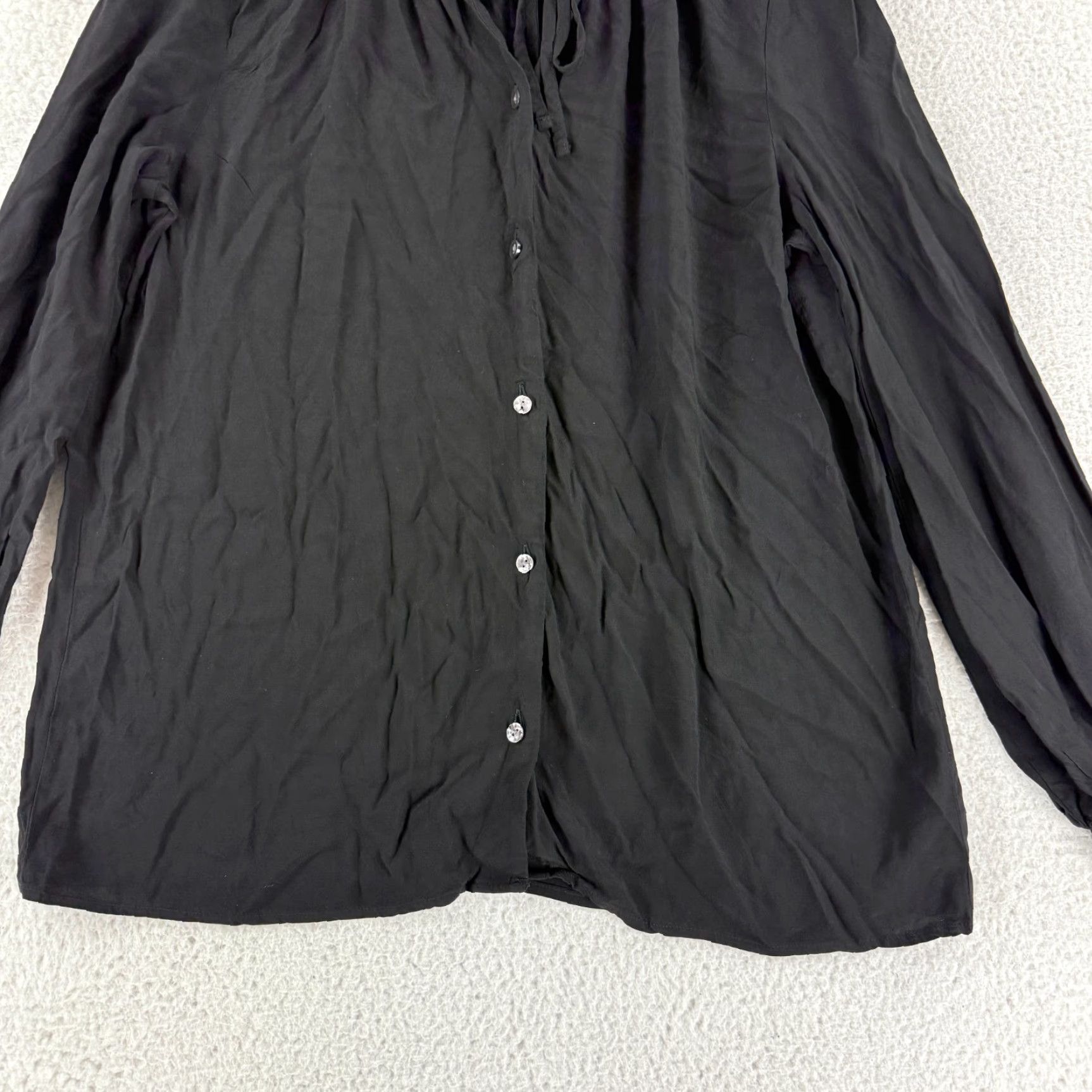 Vintage ModCloth Shirt Womens Large Black Long Sleeve Button Tie Neck Peasant Casual Blouse Size L / US 10 / IT 46 - 4 Thumbnail