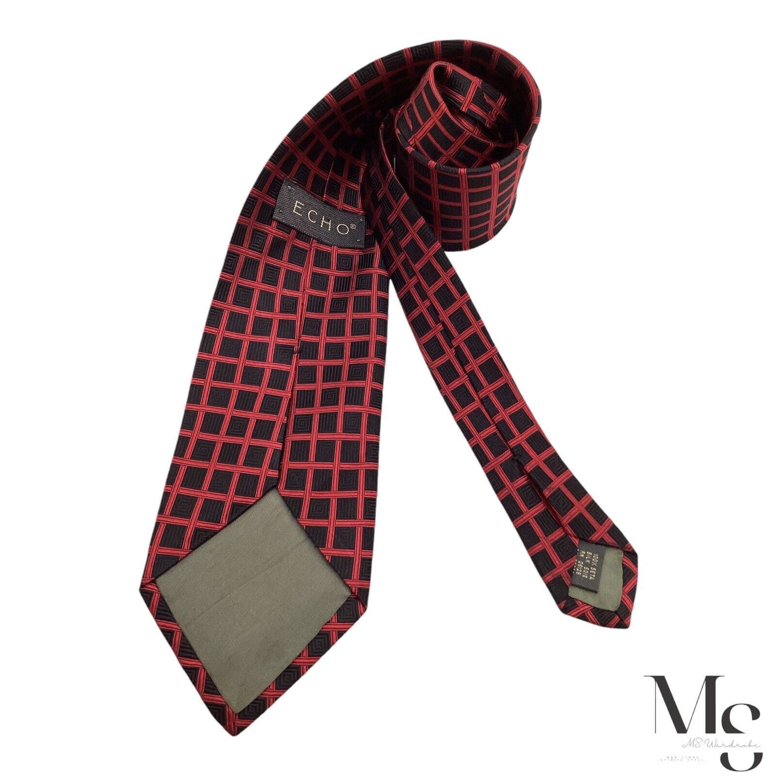 Other ECHO XL Red & Black Geometric Silk Tie Hand Tailored In Ital Size ONE SIZE - 2 Thumbnail