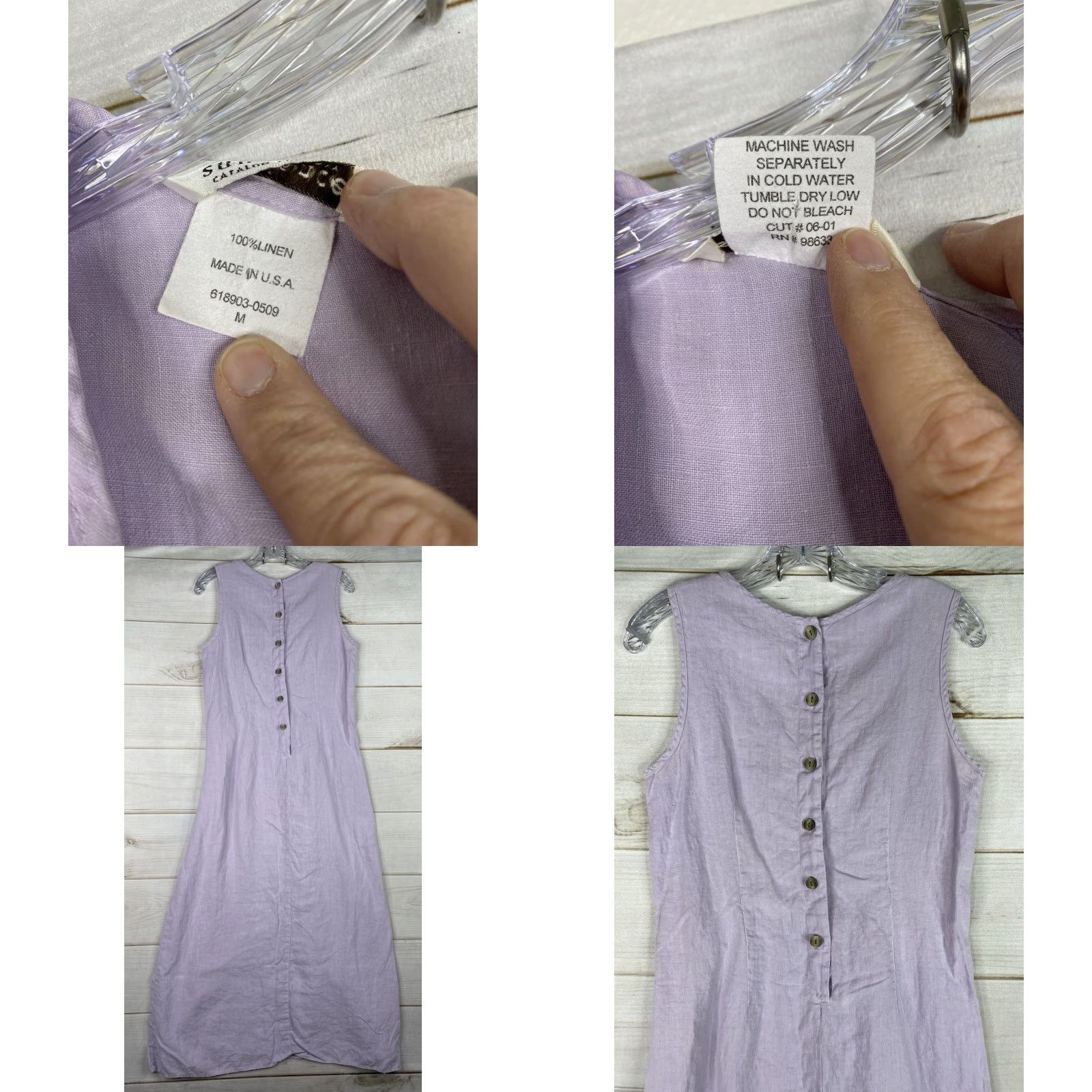 Vintage Sundance Dress Womens M Purple Sleeveless Button Back Pintuck Boho Cottagecore Maxi Linen Size M / US 6-8 / IT 42-44 - 8 Thumbnail
