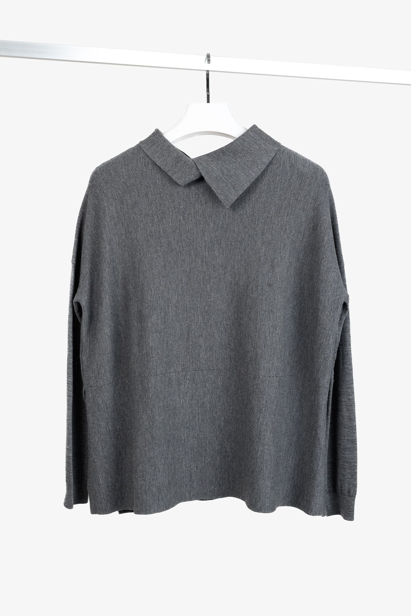 DOROTHEE SCHUMACHER Dorothee Schumacher Grey Wool-Blend Jeweled-Hem Sweater Size L / US 10 / IT 46 - 3 Thumbnail