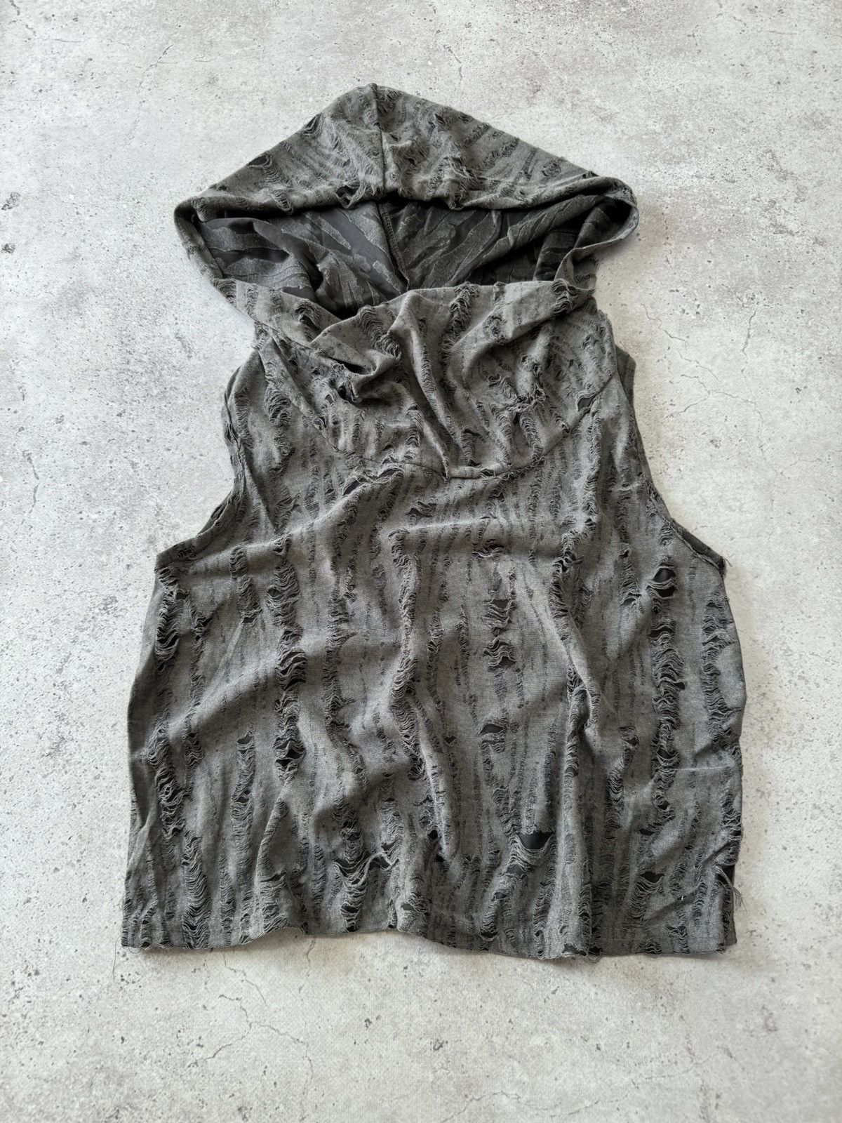 Yohji Yamamoto Distressed Sleeveless Hooded Big Nech Light Sweater Size US M / EU 48-50 / 2 - 1 Thumbnail