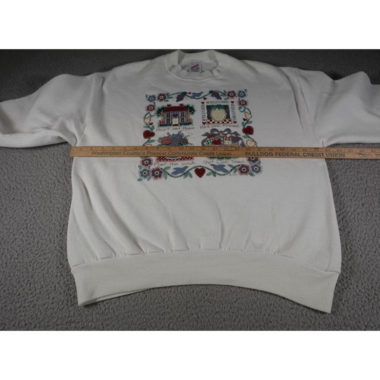 Jerzees VINTAGE Grandma Sweatshirt Womens L White Flowers Folk Art 90s Made USA Crew Neck Pullover Jerzees Size L / US 10 / IT 46 - 4 Thumbnail
