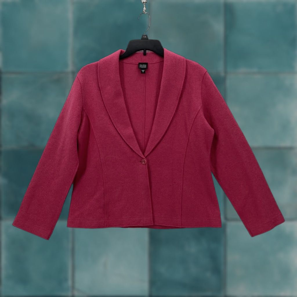 Eileen Fisher Eileen Fisher Blazer Womens Medium Pink Wool Nylon Knit Shawl Collar Button Coat Short Jacket Size M / US 6-8 / IT 42-44 - 1 Thumbnail