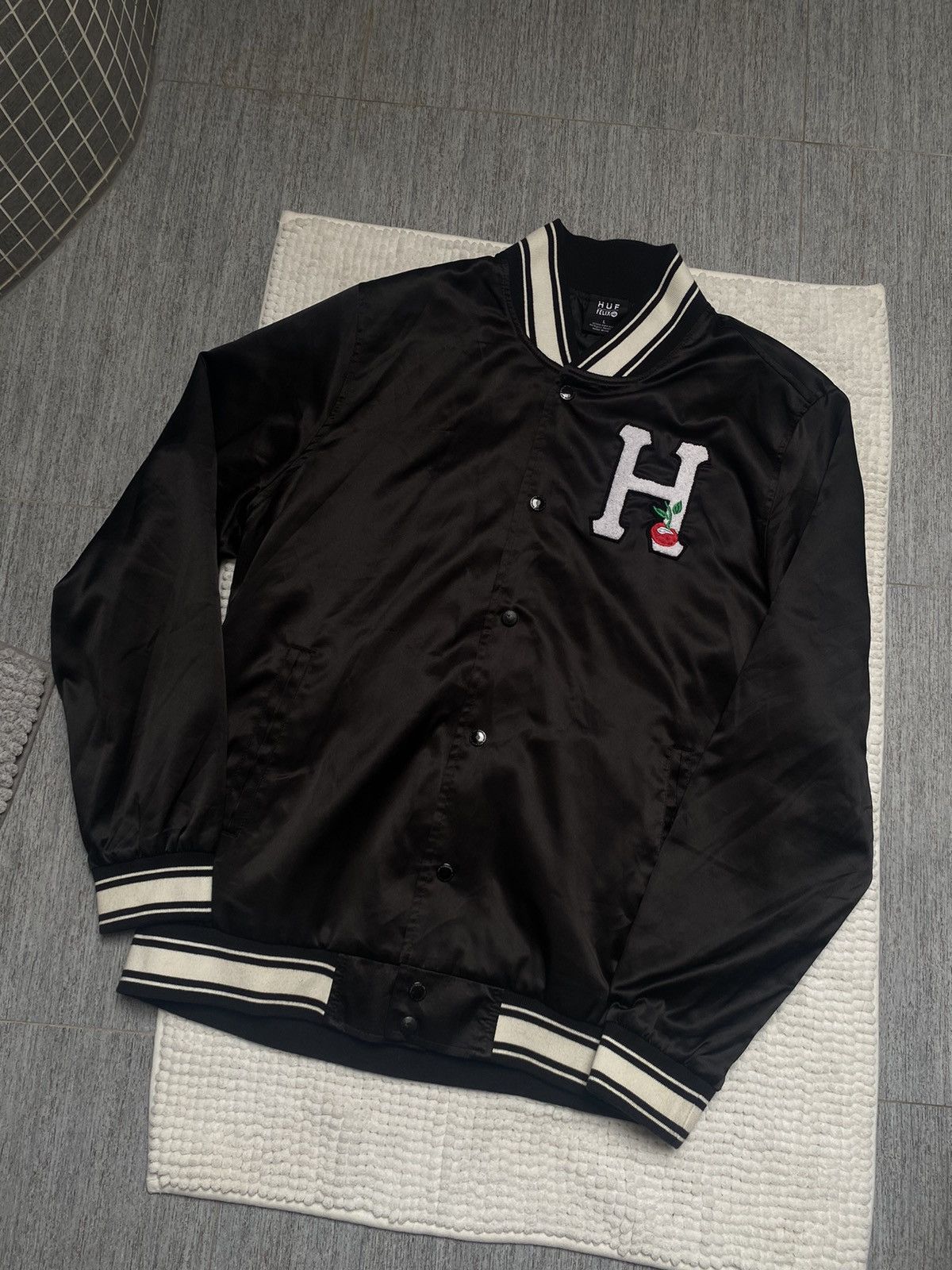 Huf Huf x Felix The Cat L Satin Jacket Bomber y2k Giacca Black Size US L / EU 52-54 / 3 - 2 Thumbnail