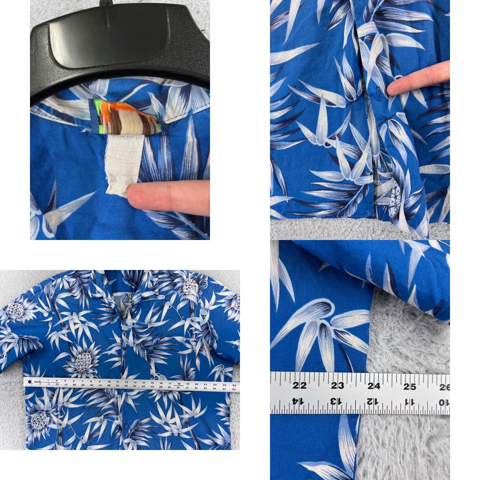 Vintage Hawaii Blues Shirt Adult Large Blue Bamboo Pineapple Print Button Up Mens Size US L / EU 52-54 / 3 - 8 Thumbnail