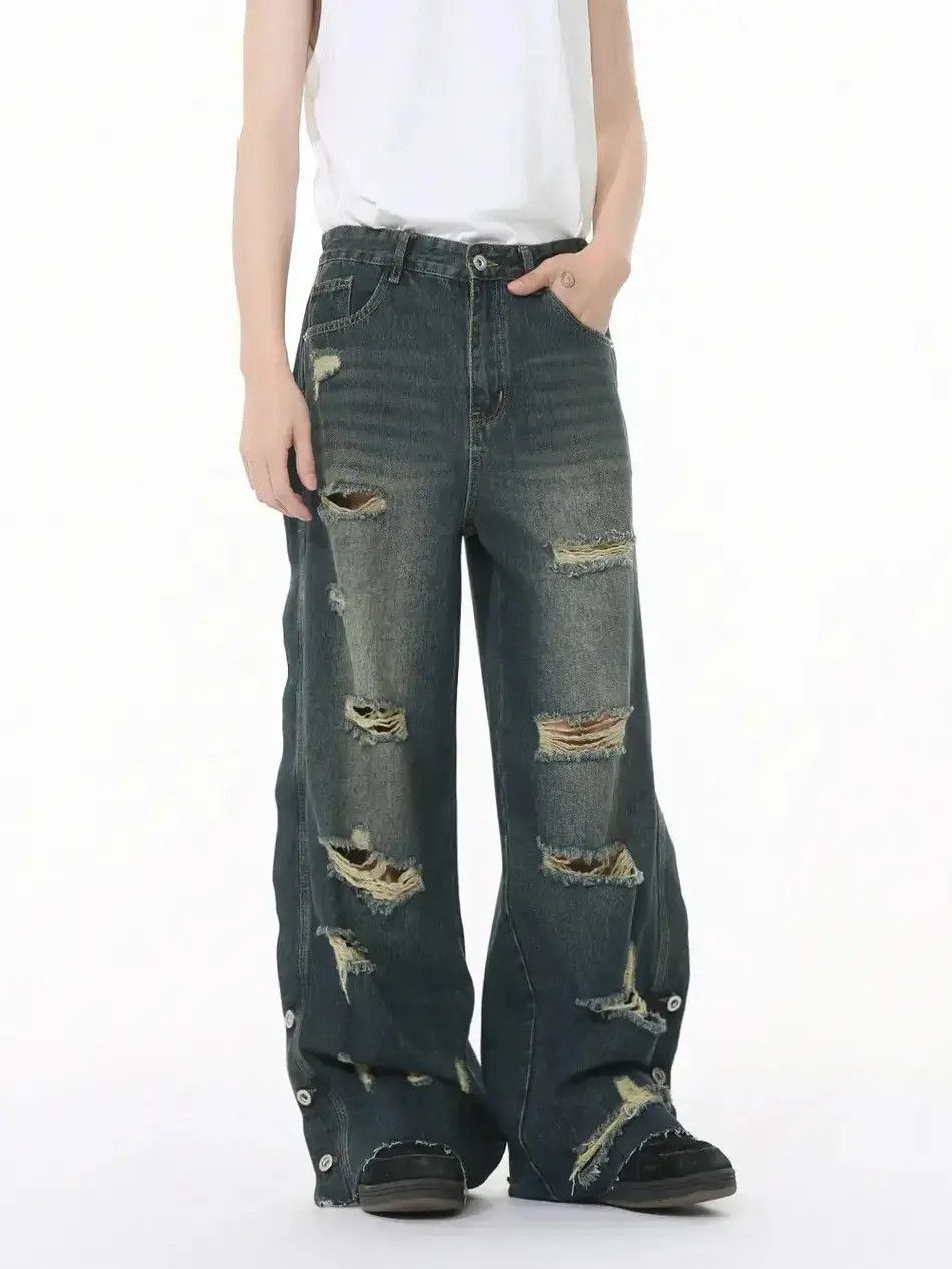 Japanese Brand Retro loose fringed ripped jeans Size US 32 / EU 48 - 6 Thumbnail