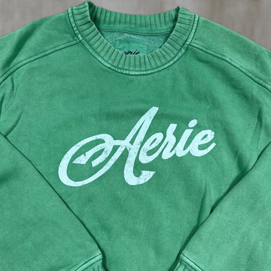 Vintage Aerie Sweatshirt Women Small Green Crewneck Pullover Logo Embroidered Oversized Casual Activewear Size S / US 4 / IT 40 - 1 Thumbnail