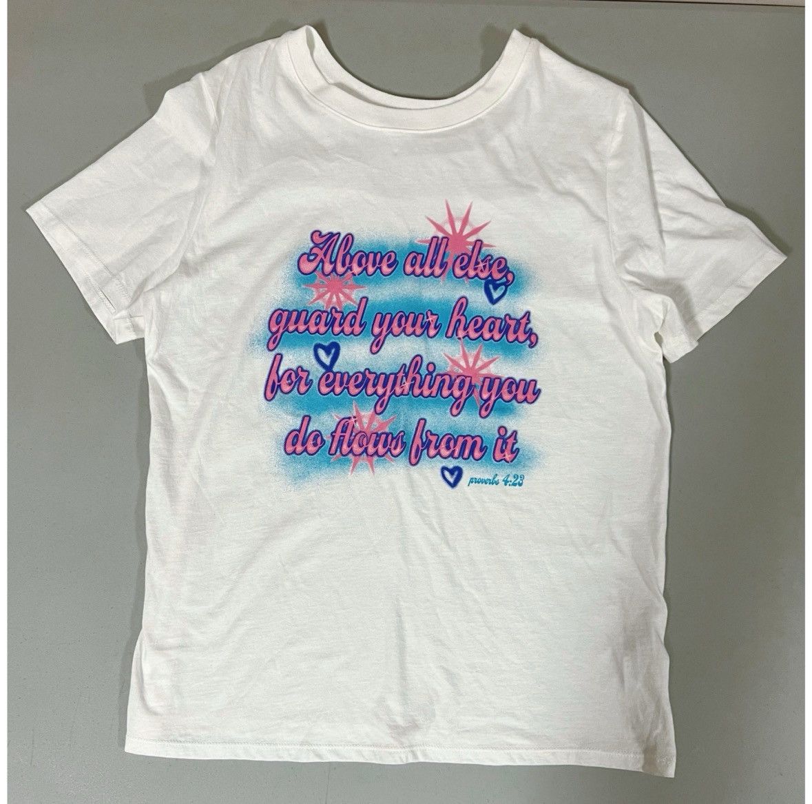 Vintage White Proverbs 4:23 Airbrush Graphic Tee T-Shirt Top Size S💖 Size S / US 4 / IT 40 - 2 Thumbnail