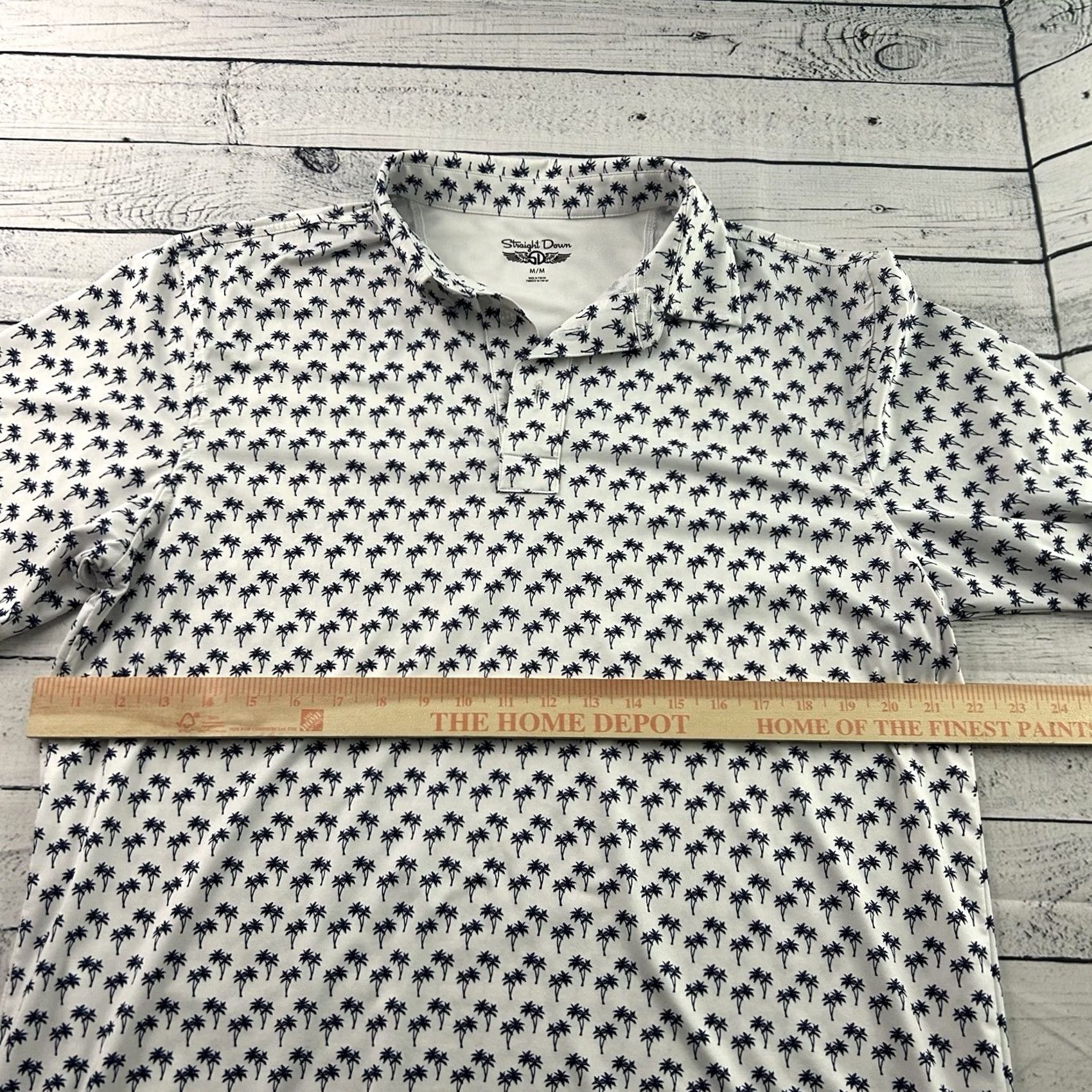 Vintage Straight Down Palm Tree Short Sleeve Golf Polo Shirt Men's M White Blue Size US M / EU 48-50 / 2 - 4 Thumbnail