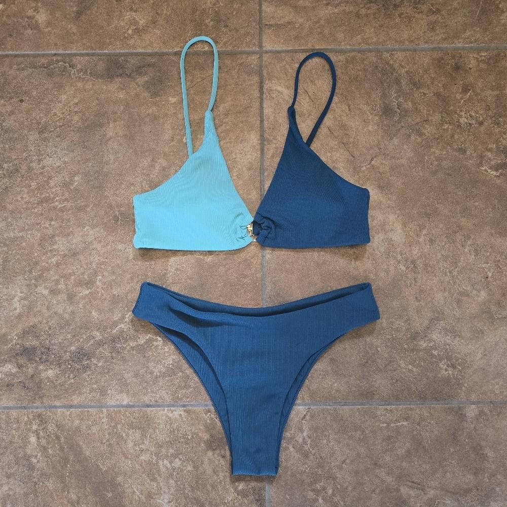 Designer Teal Colorblock Zaful Bikini Set Size ONE SIZE - 3 Thumbnail