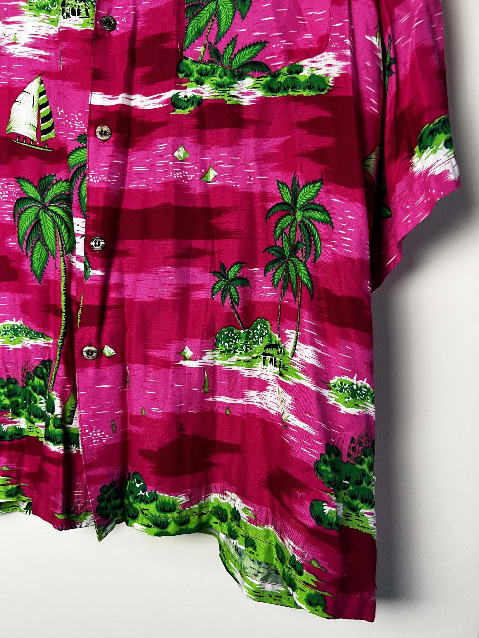Vintage 1980's Super Way Hot Pink Aloha Luau Island Print Button Up Size US XXL / EU 58 / 5 - 6 Thumbnail