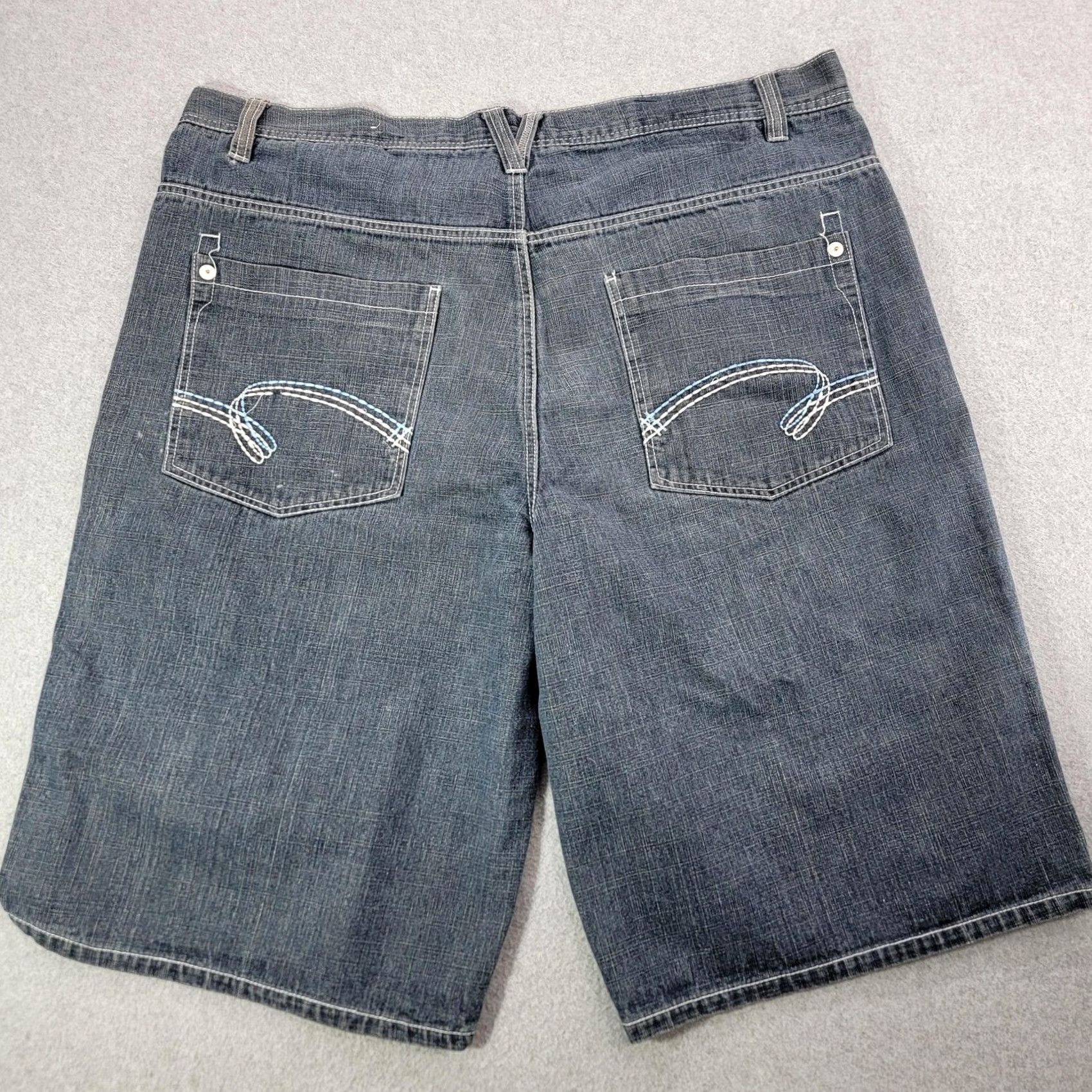 CO VINTAGE 5ive Jungle & Co Denim Jean Shorts Mens Bermuda Gray 44 Charcoal Wash Embroidered Pockets Size US 44 / EU 60 - 4 Thumbnail
