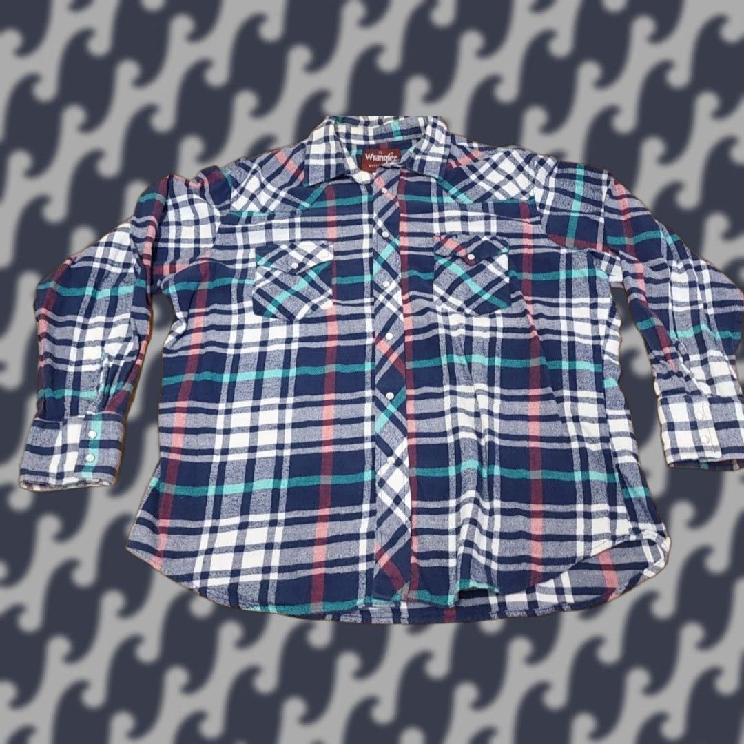 Wrangler VINTAGE Wrangler Flannel Shirt Mens XL Blue Plaid Pearl Snap 90s Cowboy Western Shirt Mens XL Blue Plaid Pearl Snap 90s Western Size US XL / EU 56 / 4 - 1 Thumbnail
