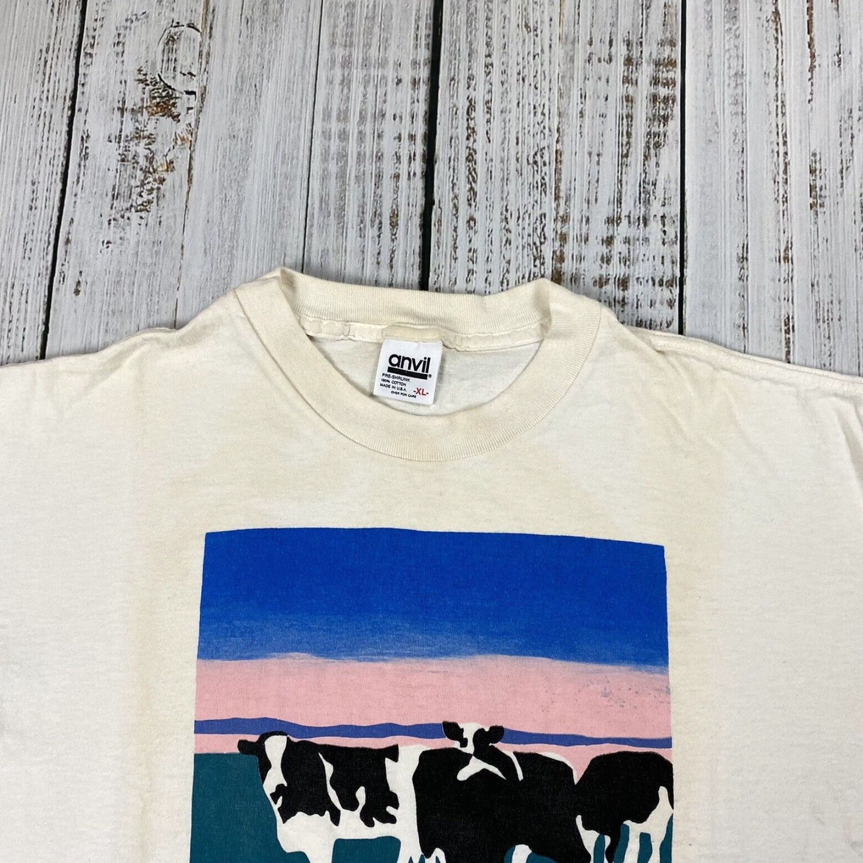 Hanes VINTAGE 1988 BEN & JERRY'S COW ART T-SHIRT XL White Short Sleeve Crew Neck 80s 90s Mens Size US XL / EU 56 / 4 - 4 Thumbnail