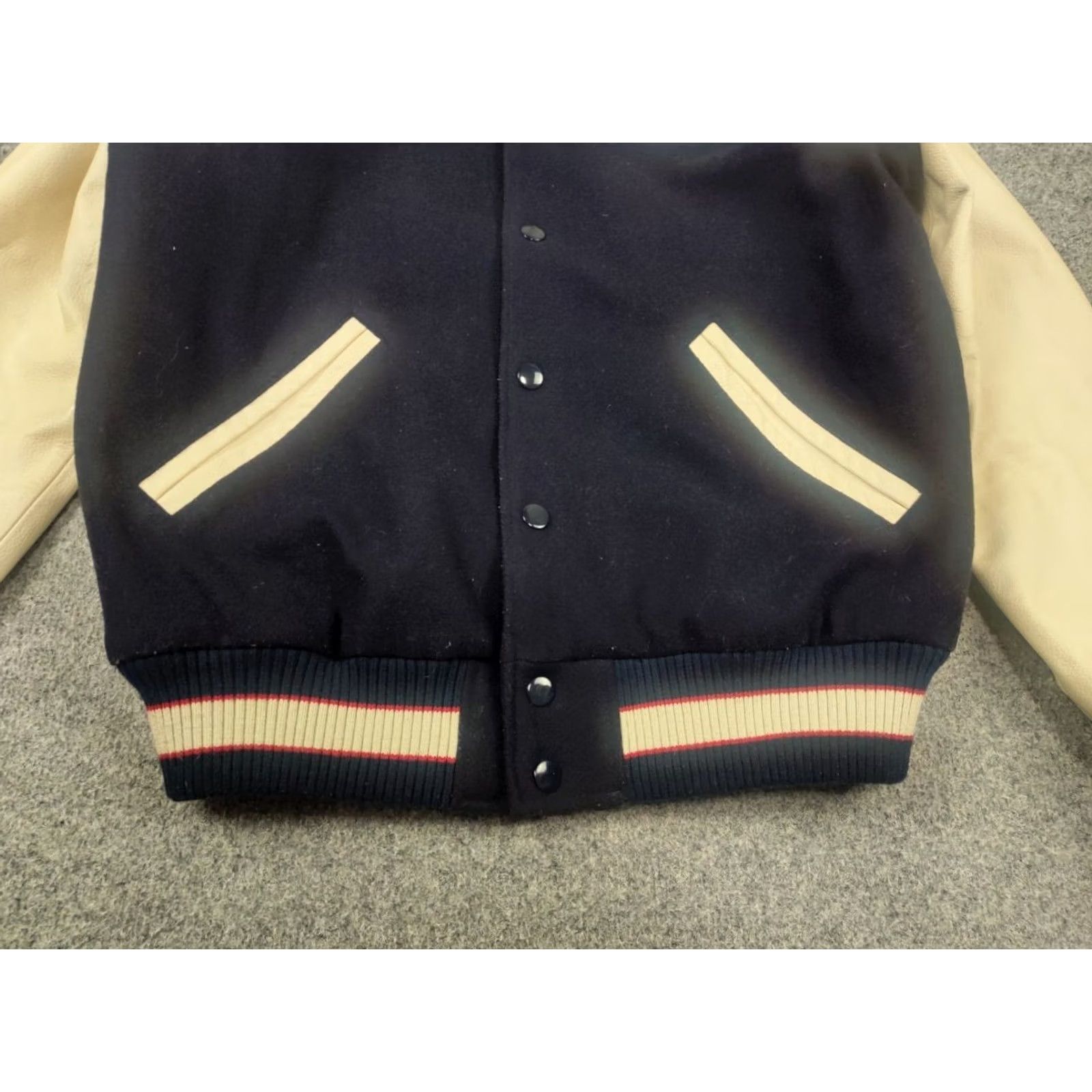 Franklin & Marshall VINTAGE Franklin & Marshall Varsity Logo Navy Wool Leather Bomber Jacket Size US L / EU 52-54 / 3 - 5 Thumbnail